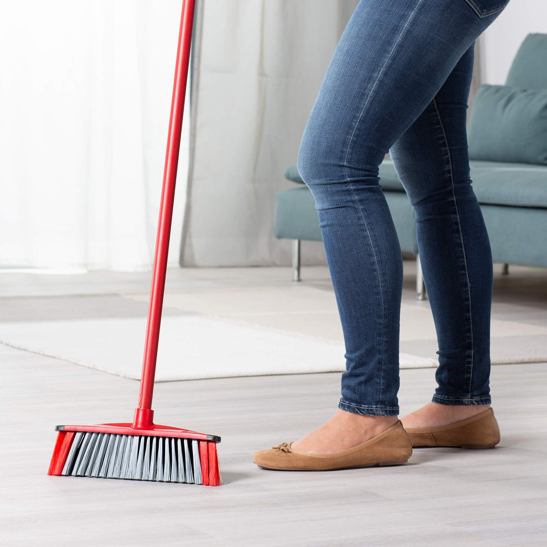 Vileda 3Action Broom Plus Long Handled Dustpan Set, Red
