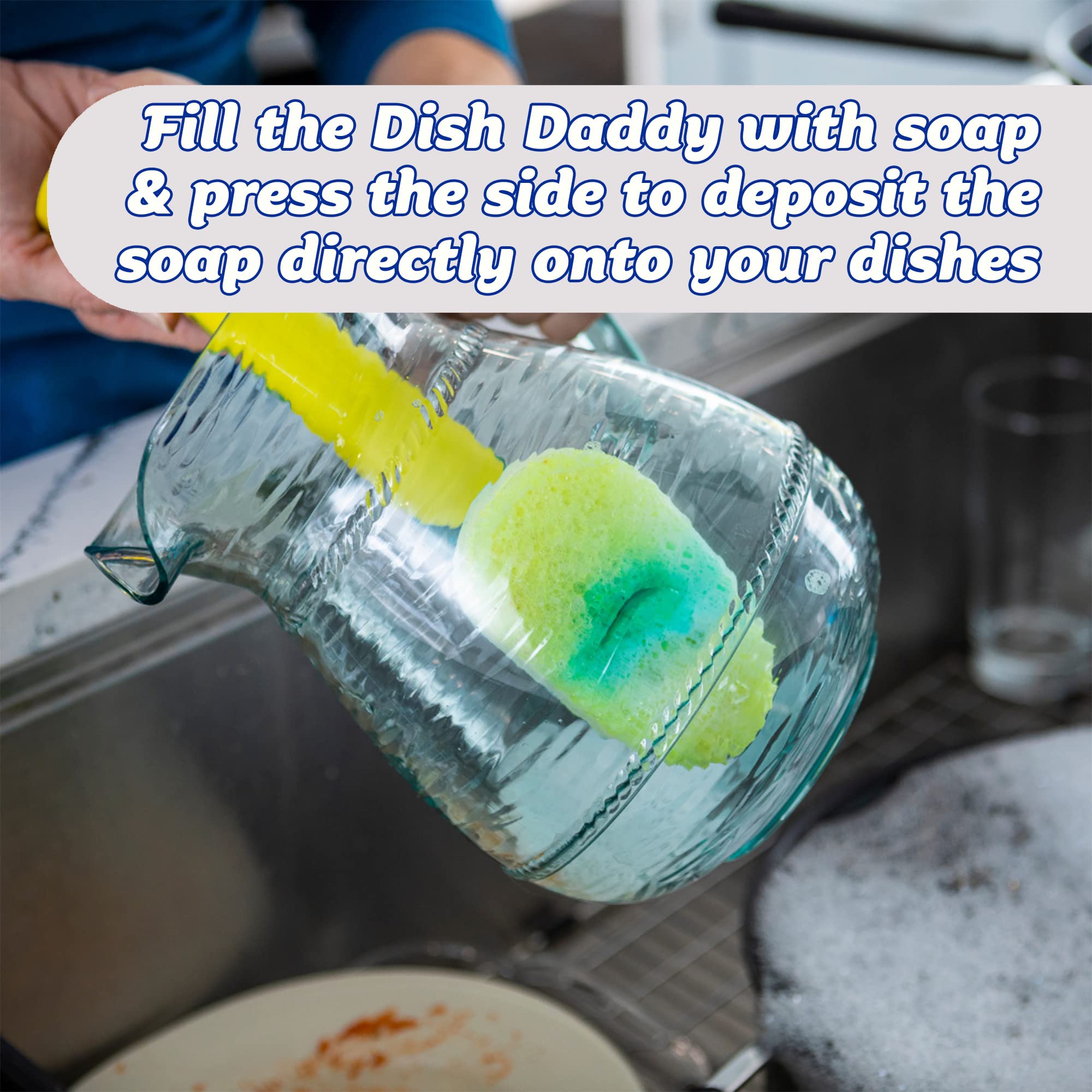 Scrub Daddy Dish Wand Scrubbing Brush with Handle - Soap Dispensing Dish Brush with Detachable Sponge Head, Blue 6