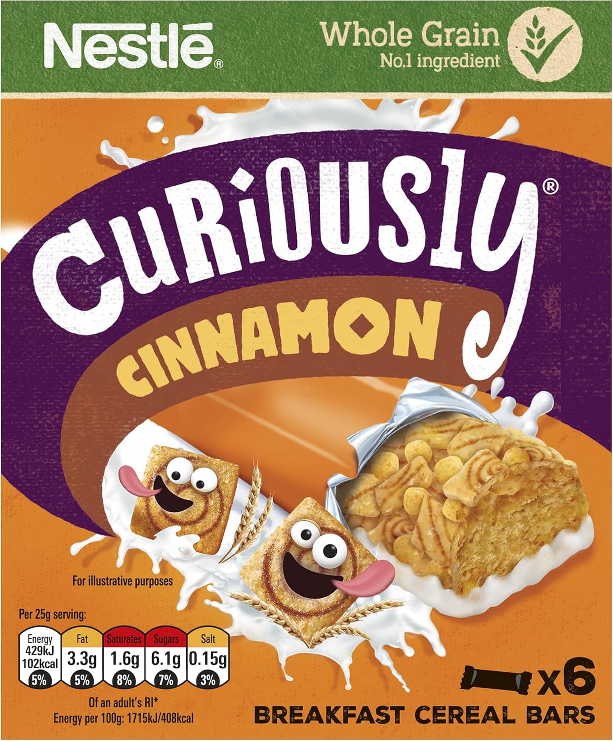 Nestlé Curiously Cinnamon Breakfast Cereal Bars 6 x 25g (150g)