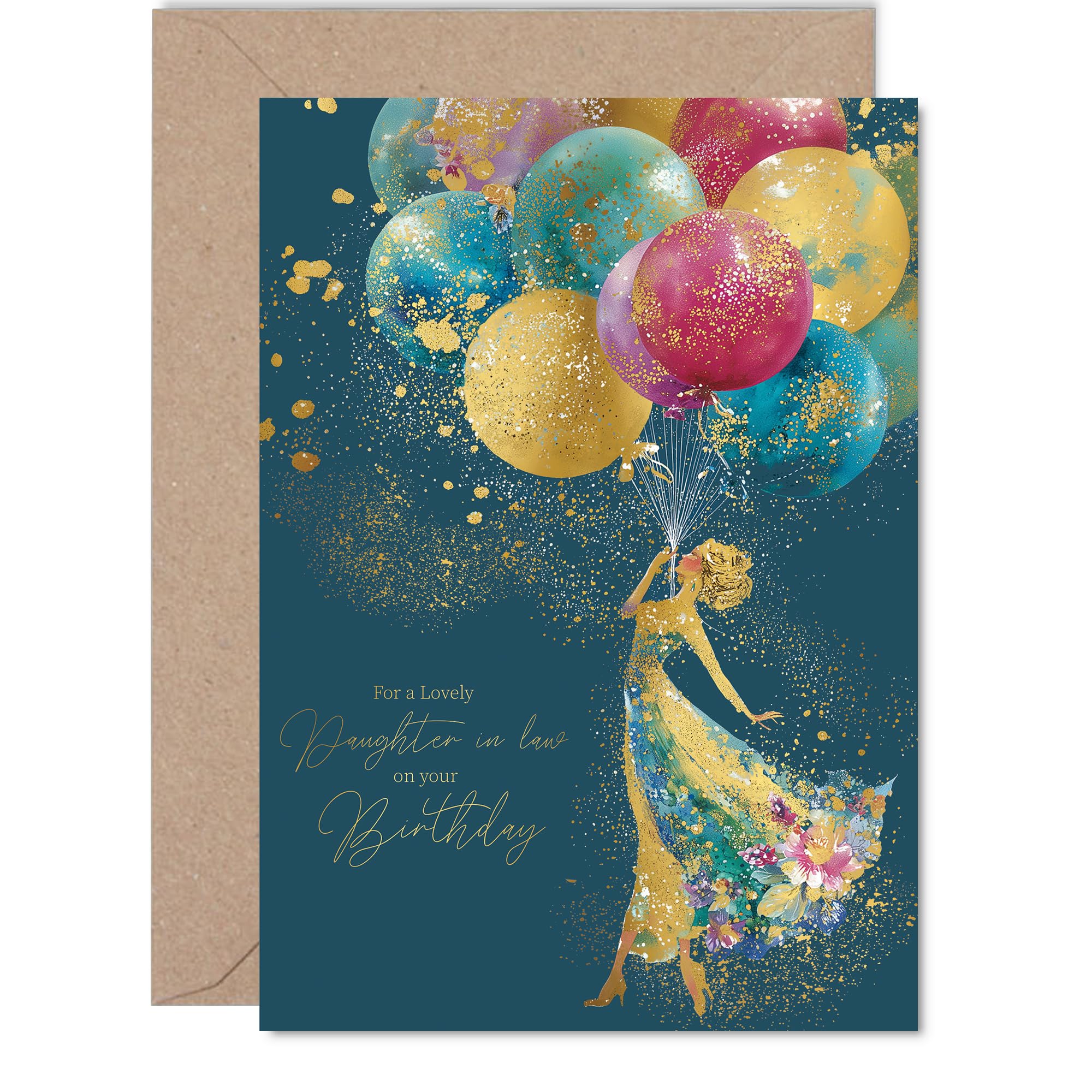 Giftzie Daughter in Law Birthday Card - Gold Silhouette Balloons | 127mm x 178mm | Uncoated Interior 1