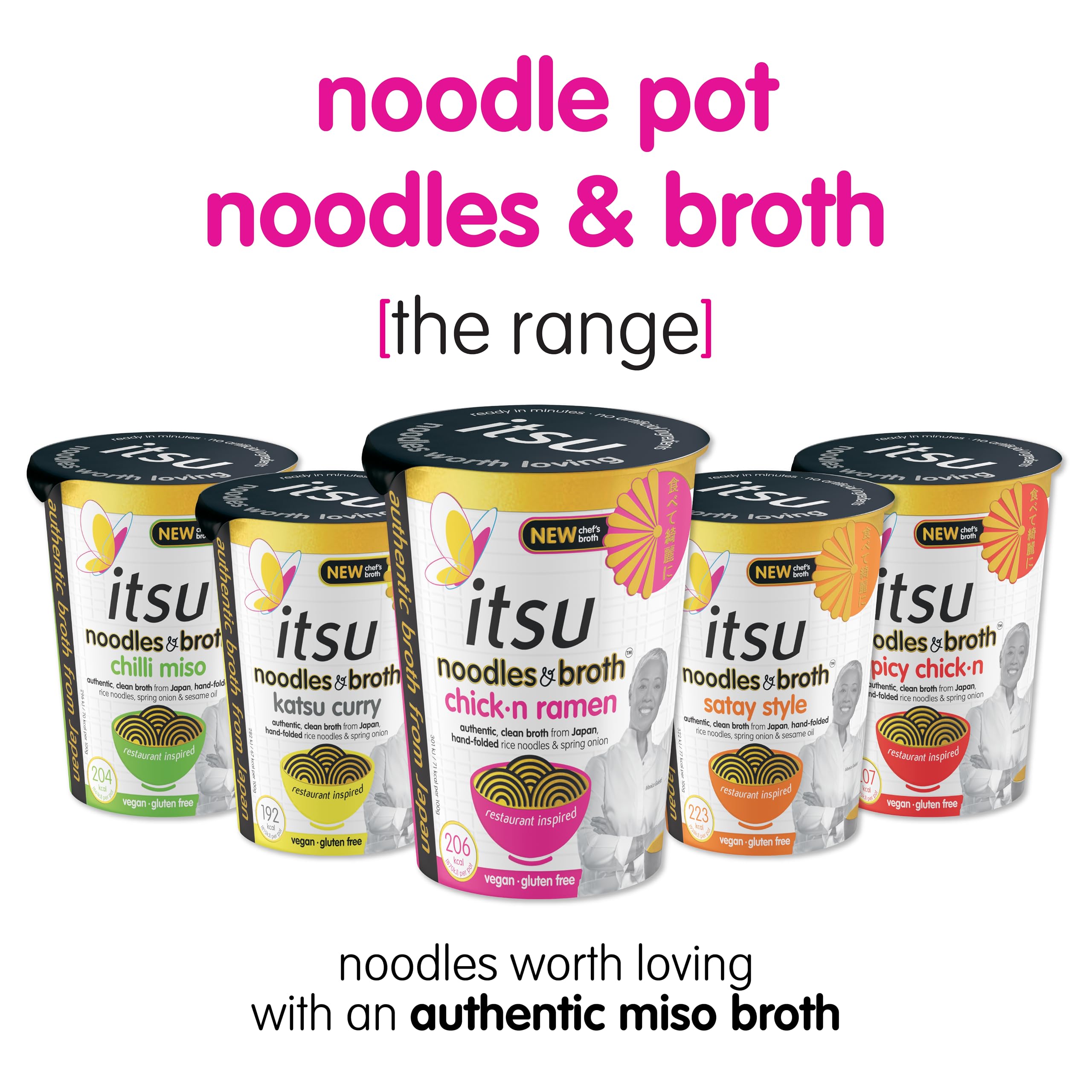 Itsu Chilli Miso Instant Noodles & Broth Pot 65g - Pack of 6 | Gluten Free | Vegan | Low Fat | 204 Calories | Hand-Folded Rice Noodles 3