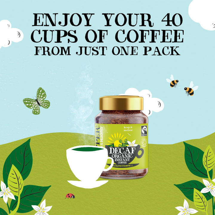 Clipper Organic Decaf Instant Coffee - 6x 100g Jars Medium Roast Arabica