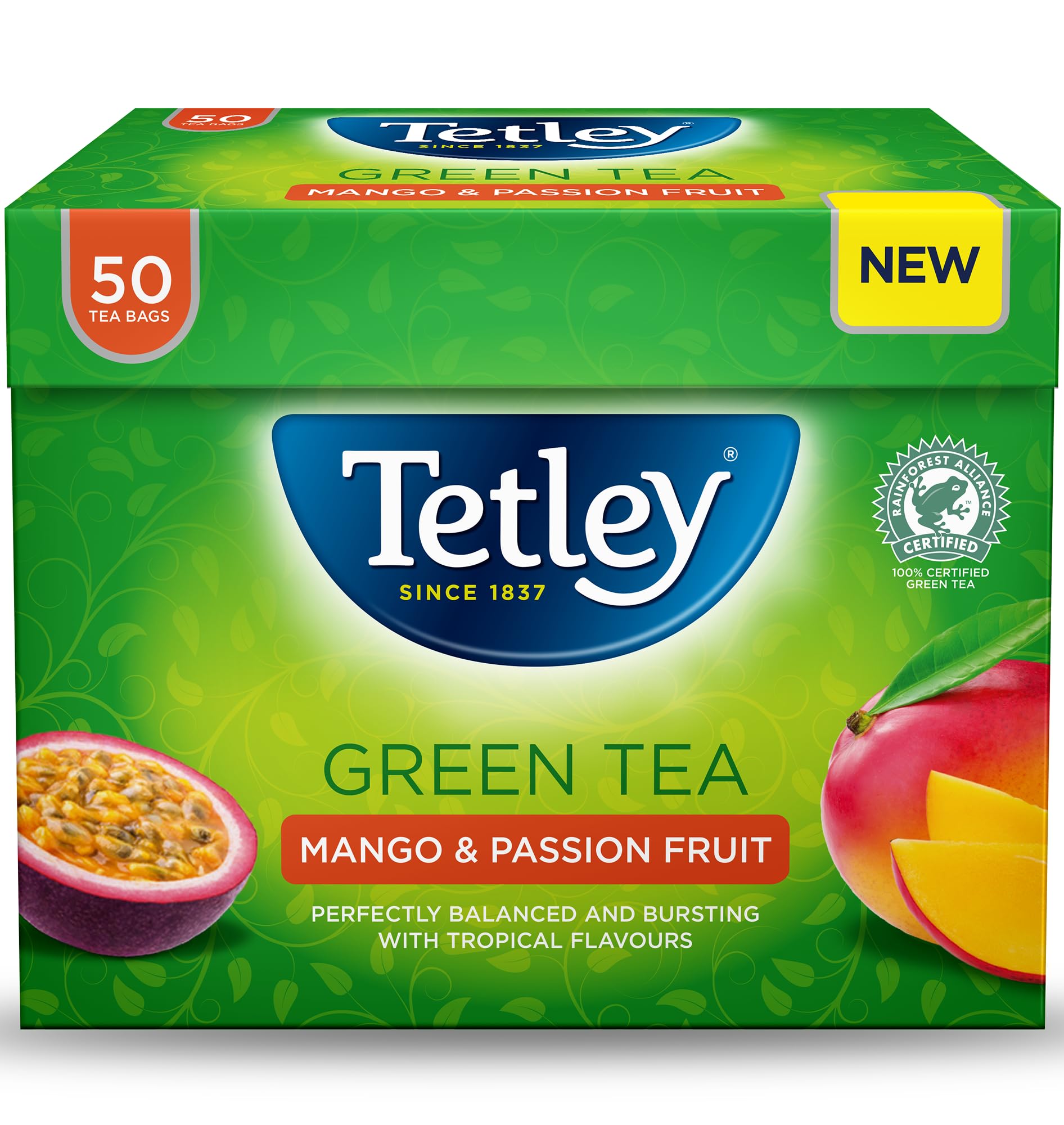 Tetley Mango & Passionfruit Green Tea - 50 Teabags | Rainforest Alliance Certified 1