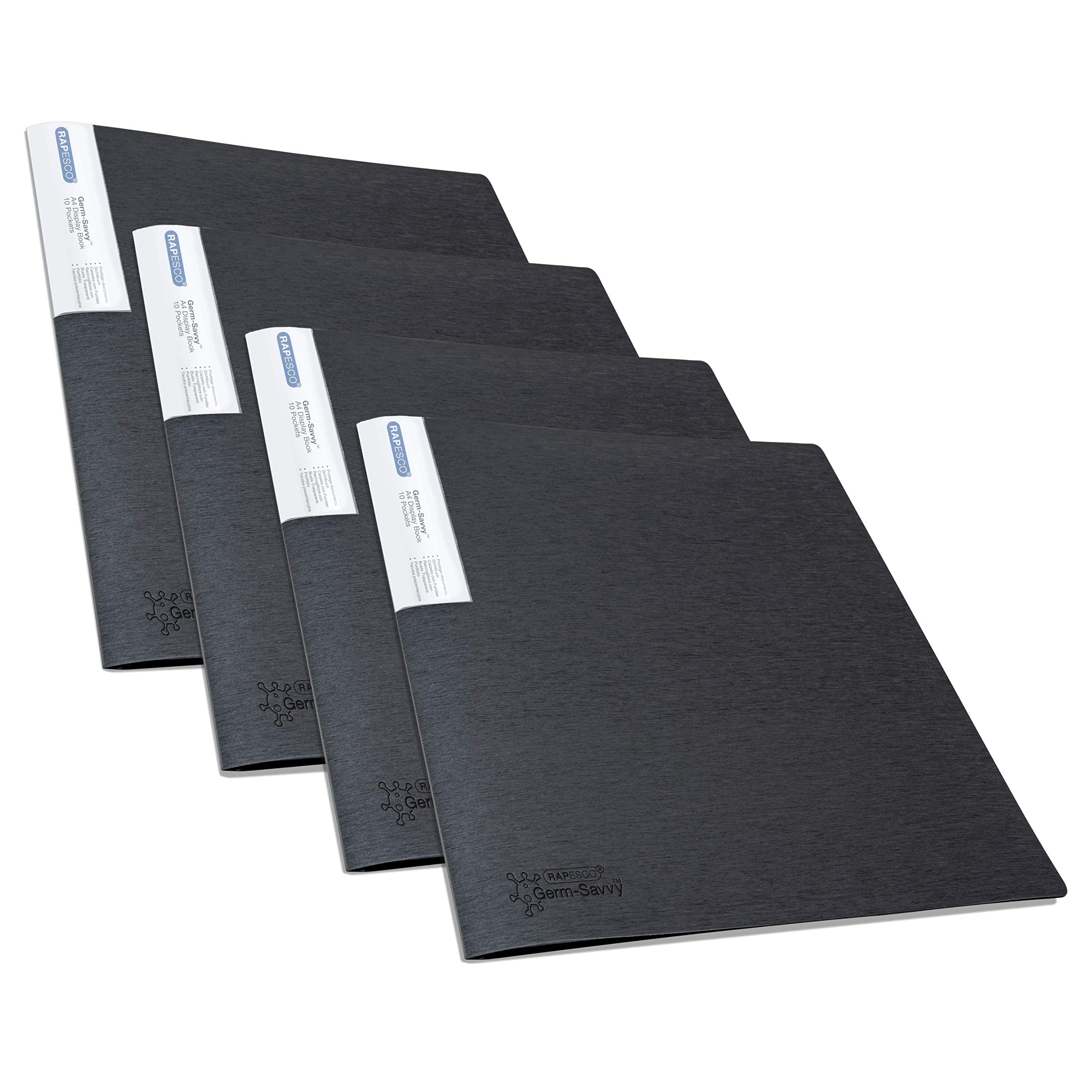 RAPESCO 1642 Presentation Folder with Antibacterial Protection | 10 Pockets | A4 | Black