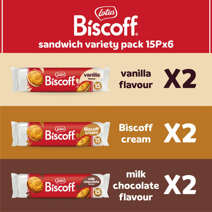 Lotus Biscoff - Sandwich Biscuits Variety Pack - 3 Flavours - 6 Rolls (90 Cookies)