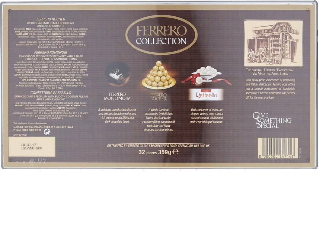 Ferrero Collection Assorted Chocolates - 32 Piece Gift Box with Rocher, Rondnoir & Raffaello