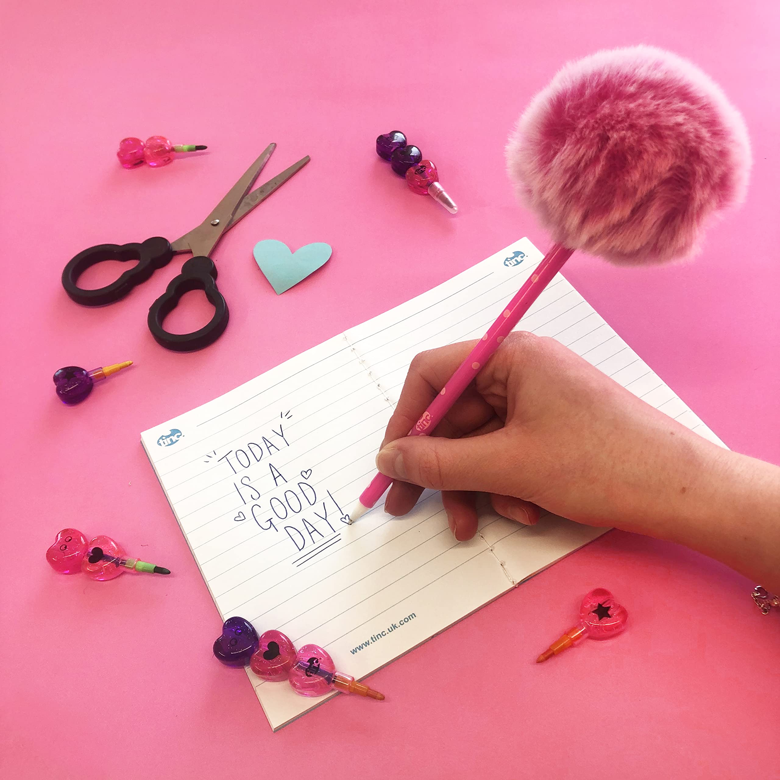 Tinc Fluffy Pom Pom Ballpoint Pen - Pink Ink, 0.5mm Line Size, Erasable | Pack of 1