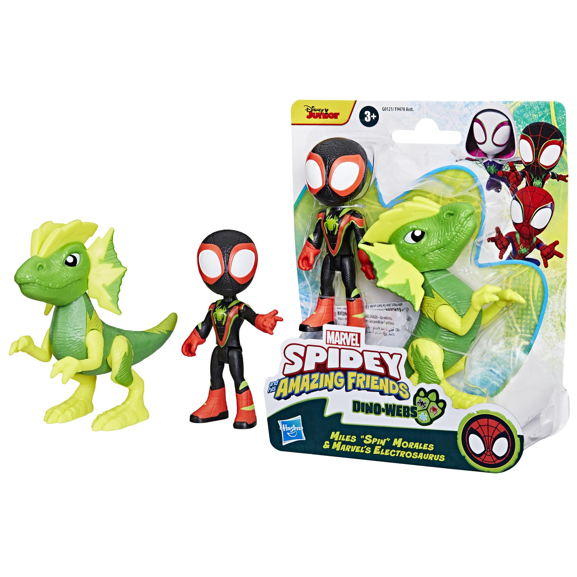 Marvel Spidey and His Amazing Friends Miles Morales & Electrosaurus Dino-Webs Action Figure Set - Ages 3+ 5
