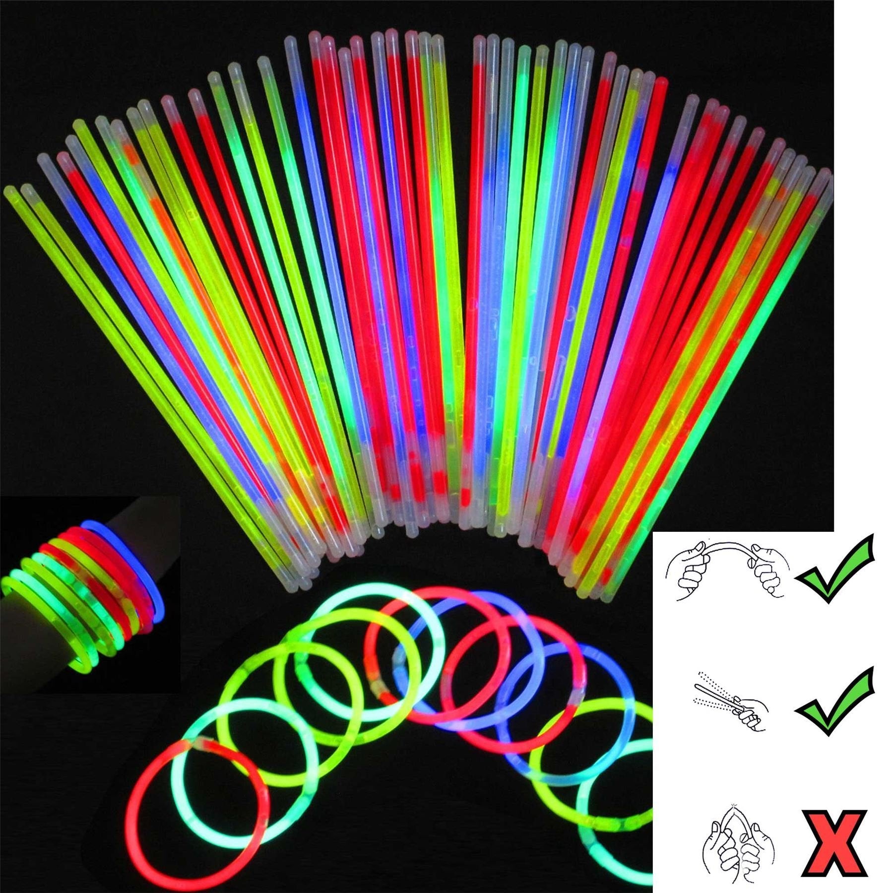SHATCHI 100Pcs Glow Sticks 8" with Connectors - Neon Party Favors for Halloween, Rave, Birthday, Camping & 80s Themed Events 1
