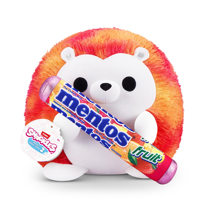Snackles Series 2 Hedgehog - Cuddly Squishy Plush with Mentos Fruit Snack, 20 cm Brown Box
