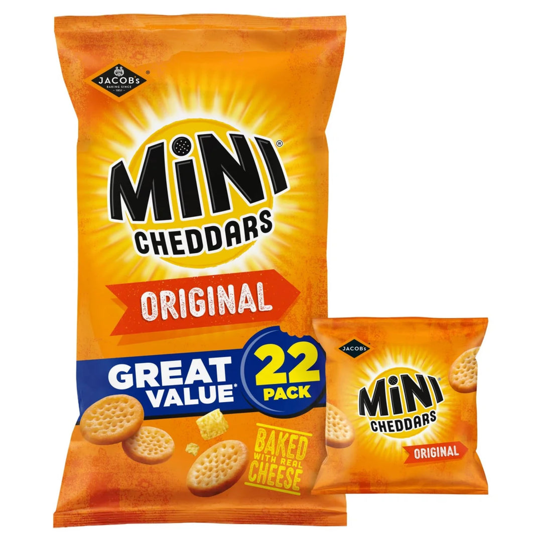 Jacob's Mini Cheddars Original Multipack Crisps, Baked with Real Cheese, 22 Pack