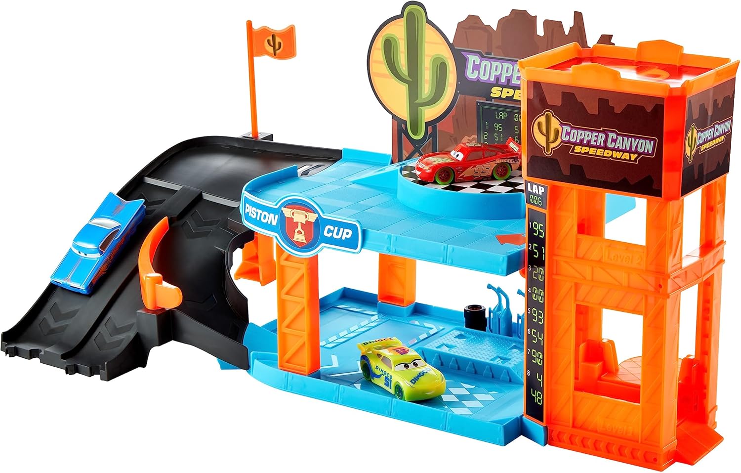 Mattel Disney and Pixar Cars Glow Racers Playset & 3 Toy Cars - Copper Canyon Glowing Garage