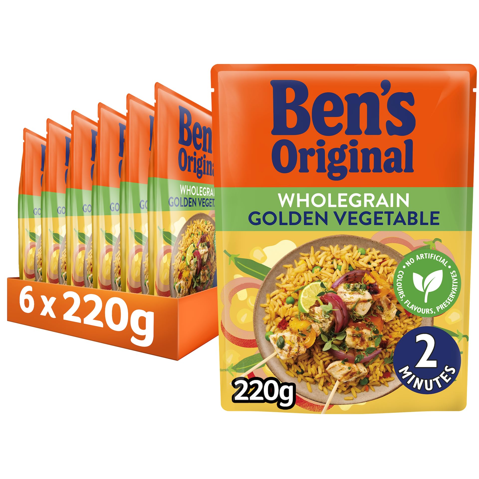 Ben's Original Wholegrain Brown Golden Vegetables Microwave Rice, 6 x 220g Pouches 1