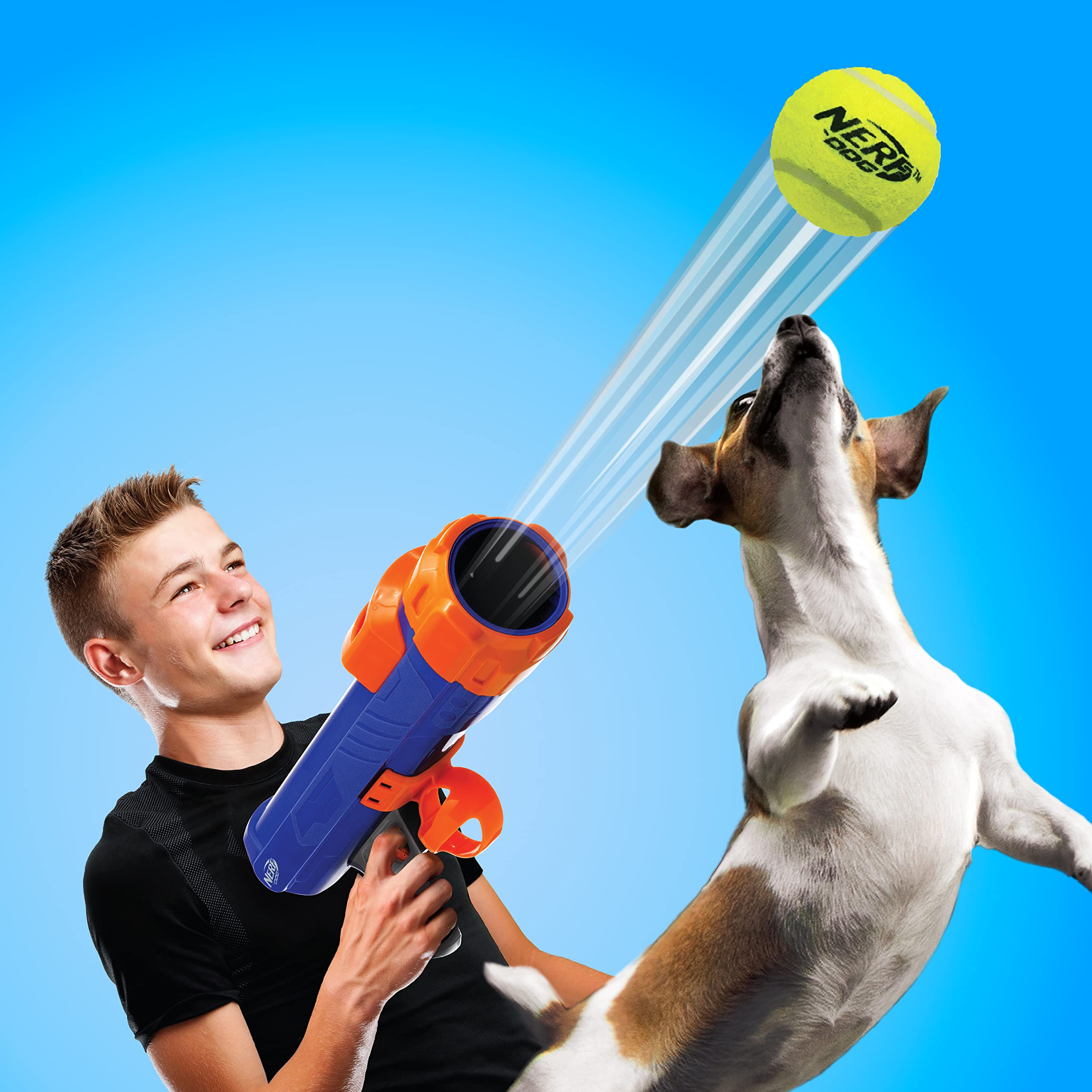 Nerf Dog 12in Blaster with 3 Squeak Tennis Balls - Shoots Up to 50 Feet
