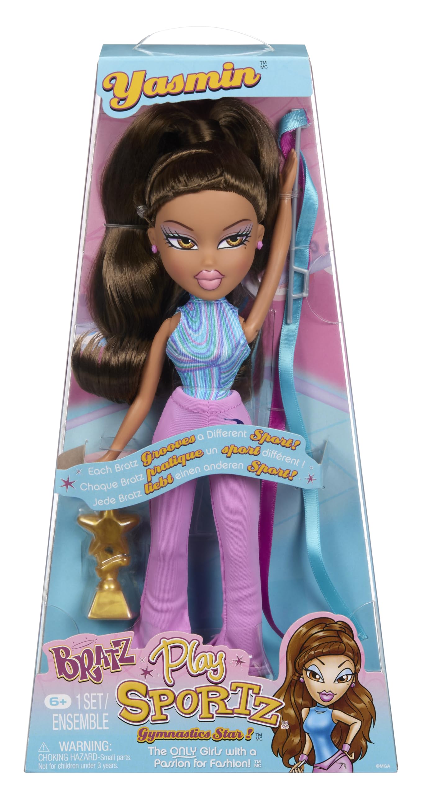 Bratz Play Sportz Yasmin Gymnastics Fashion Doll with Ribbon Accessory - Ages 3-10 10