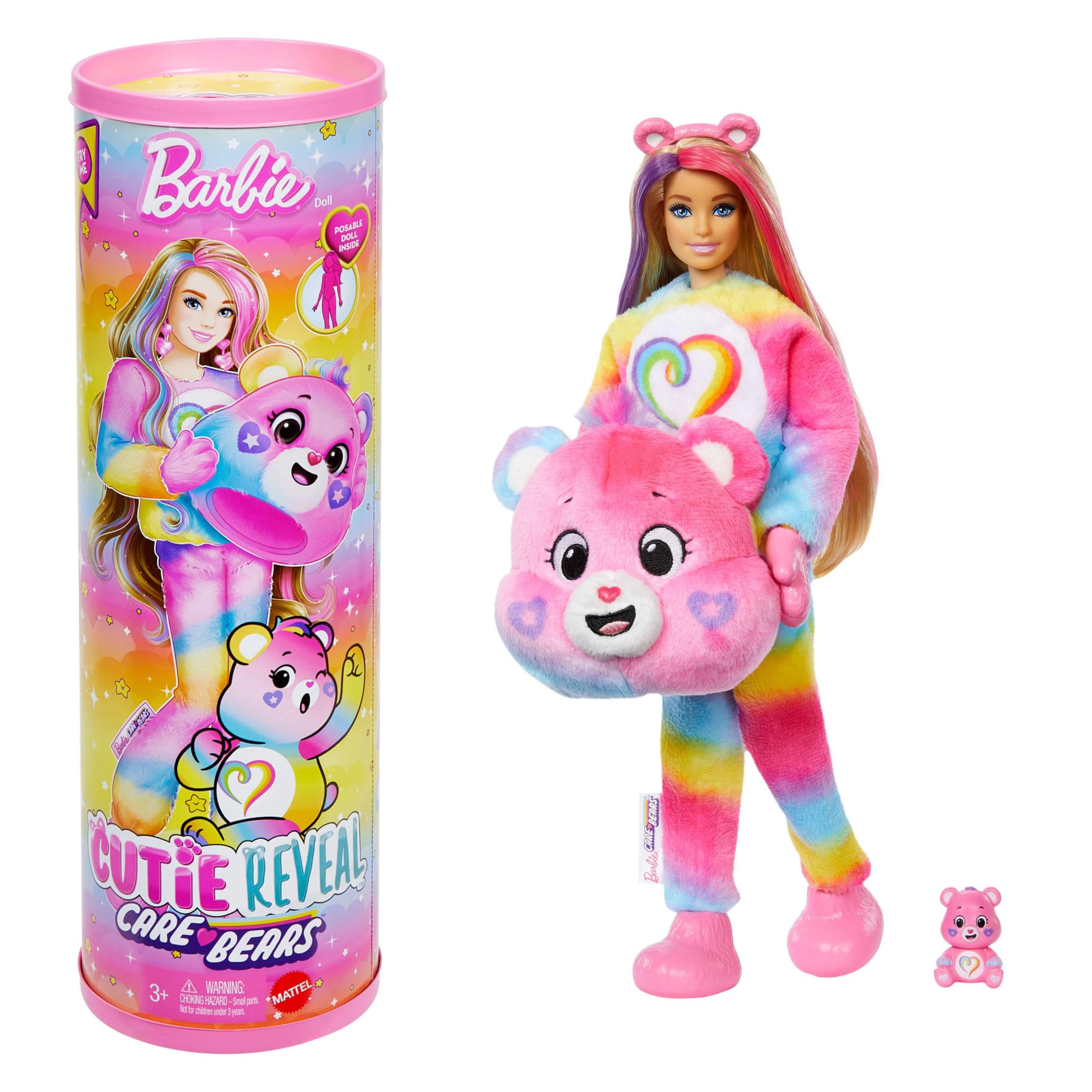 Barbie Cutie Reveal Care Bears Doll & Accessories - Togetherness Bear with 10 Surprises, Color Change & Mini Bear (JFV60)