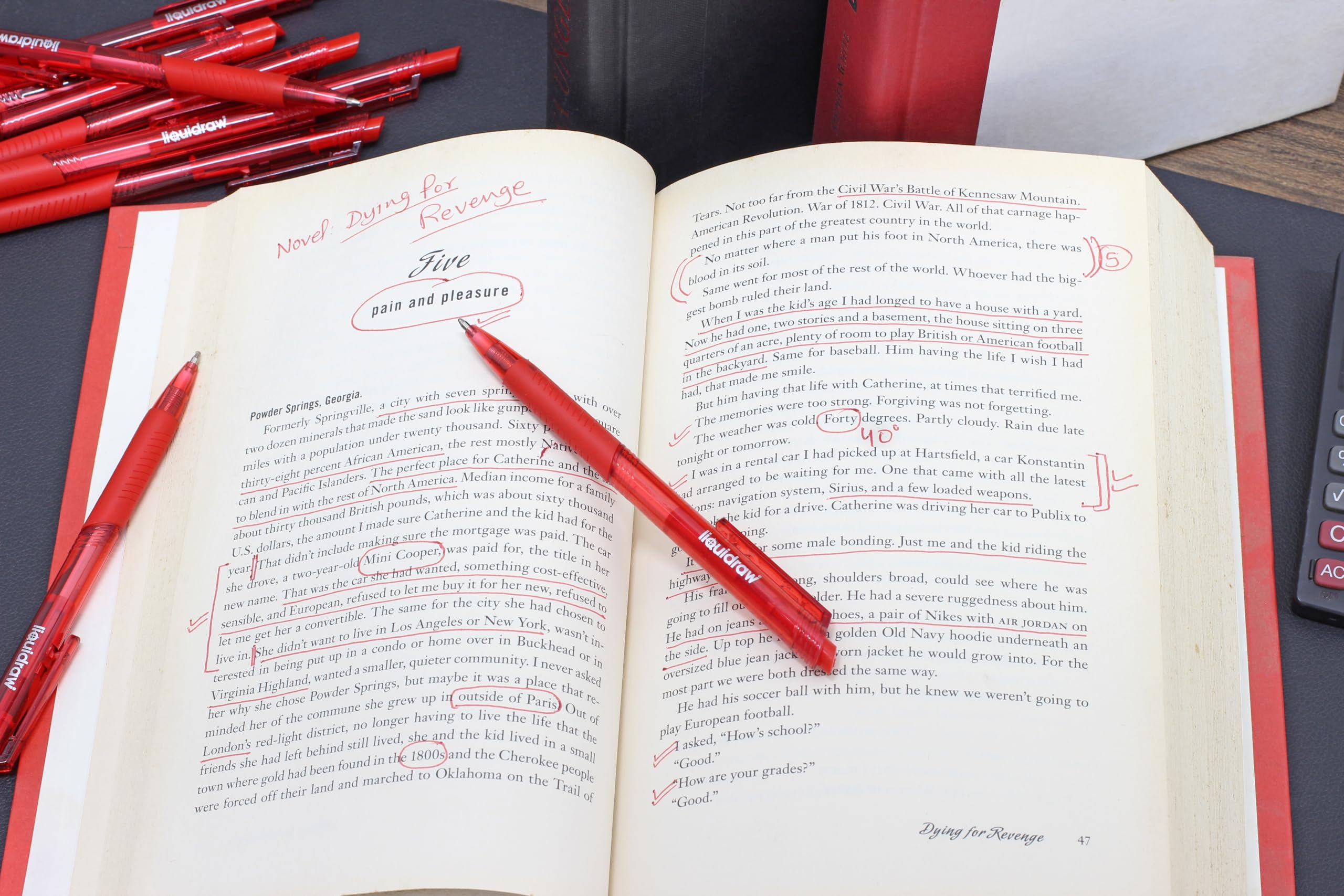 Liquidraw Red Ballpoint Pens - Pack of 10 | 1.0mm Medium Tip | Retractable Click Action 2