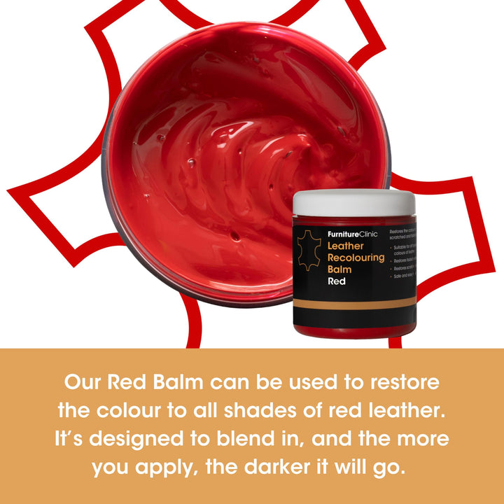 Furniture Clinic Leather Recolouring Balm - Red (16 Colours Available) for Sofas, Car Seats, Shoes & Clothing