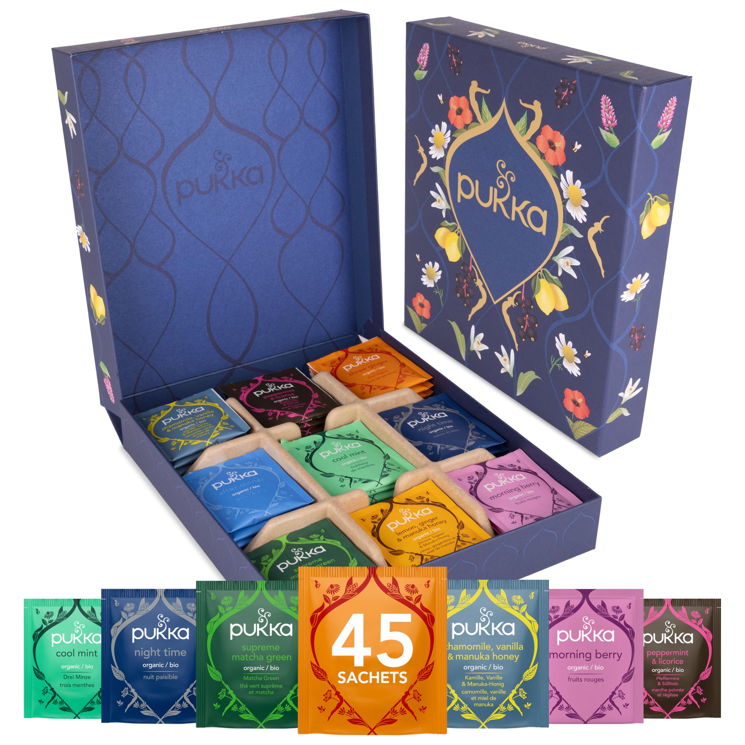 Pukka Herbs Premium Herbal Tea Selection Gift Set Box | 45 Sachets, 9 Organic Blends