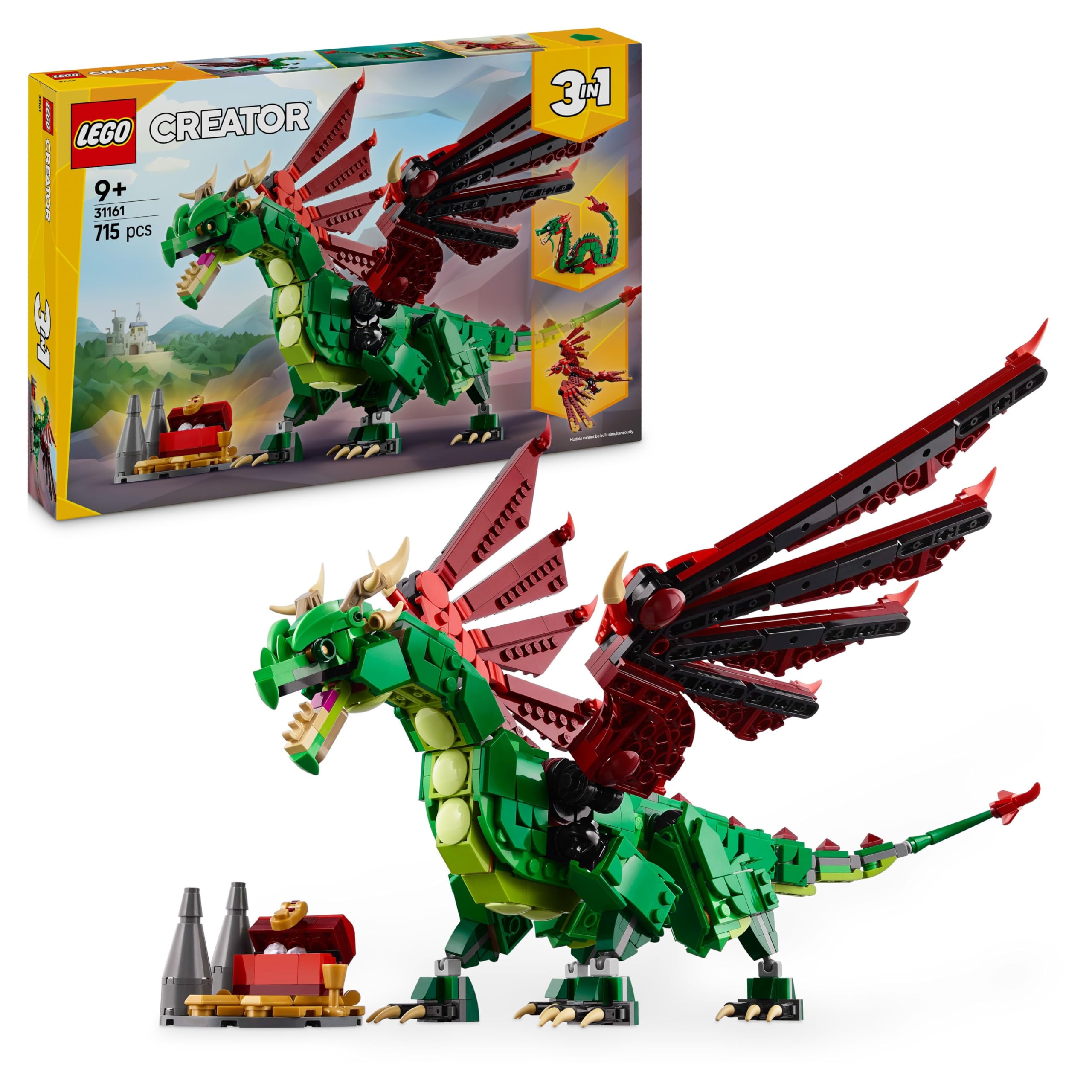 LEGO Creator 3in1 Medieval Dragon Toy (Model 31161) | Rebuilds to Sea Serpent or Phoenix | Ages 9+