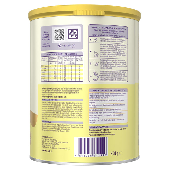 SMA First Infant Baby Milk Powder Formula - From Birth, 800g