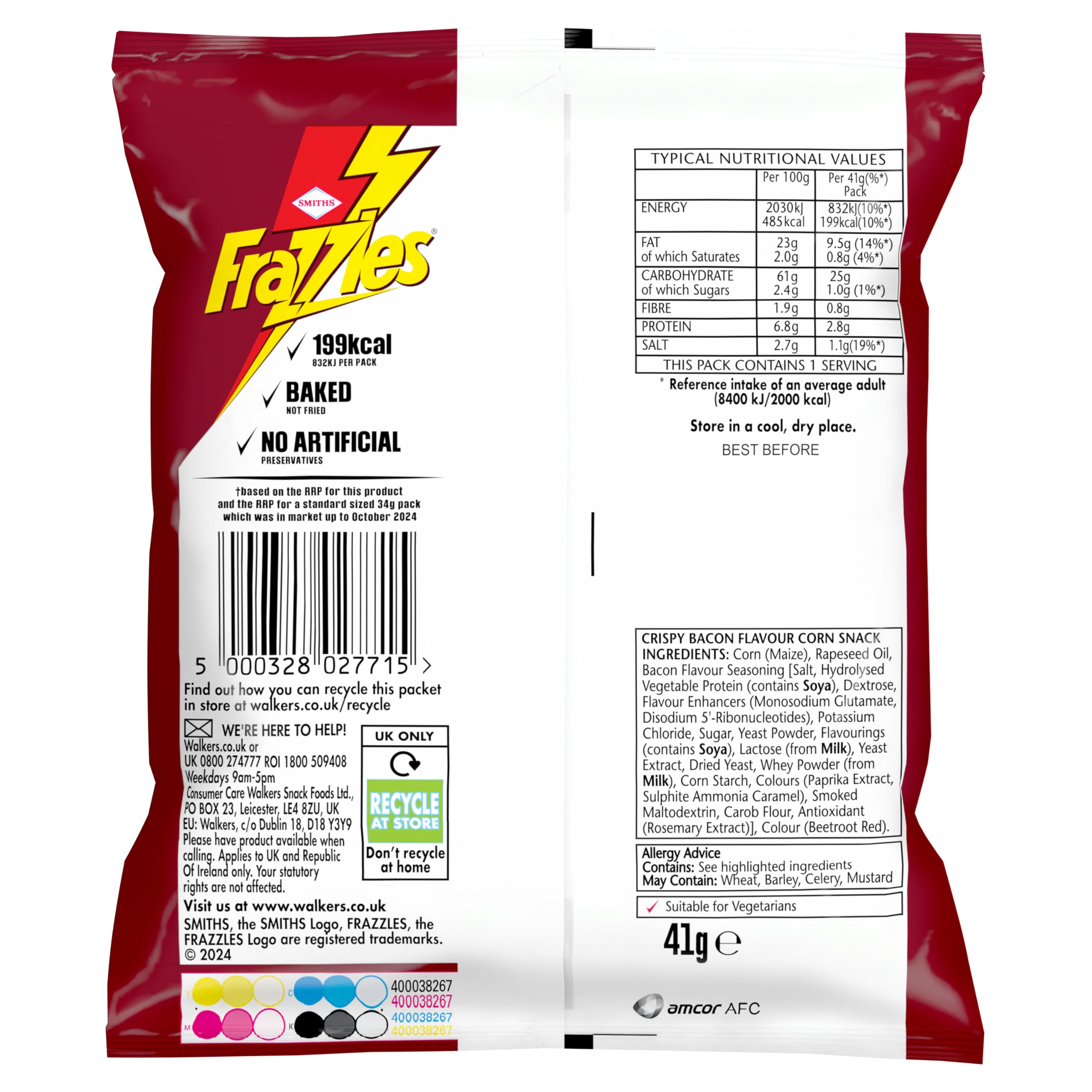 Smiths Frazzles Bacon Flavour Crisps 41g (Case of 30) 3