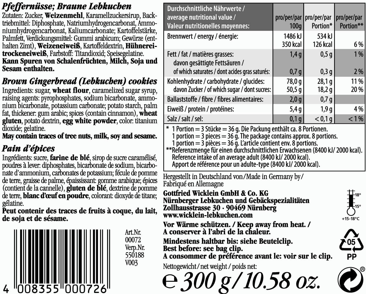 Wicklein Pfeffernusse Gingerbread Biscuits 300g - Spiced Christmas Cookies with Sugar Icing