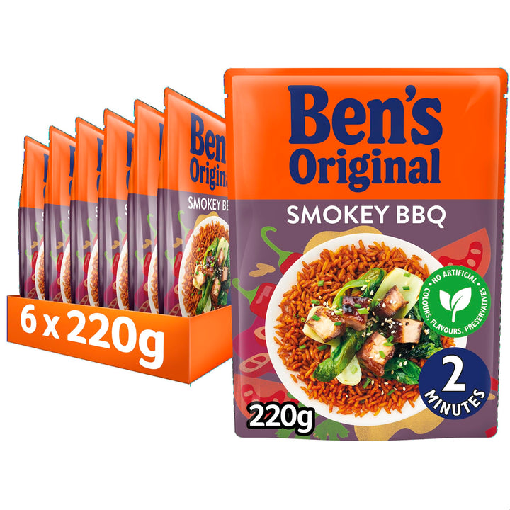 Ben's Original Smokey BBQ Microwave Rice, 6 x 220g Pouches