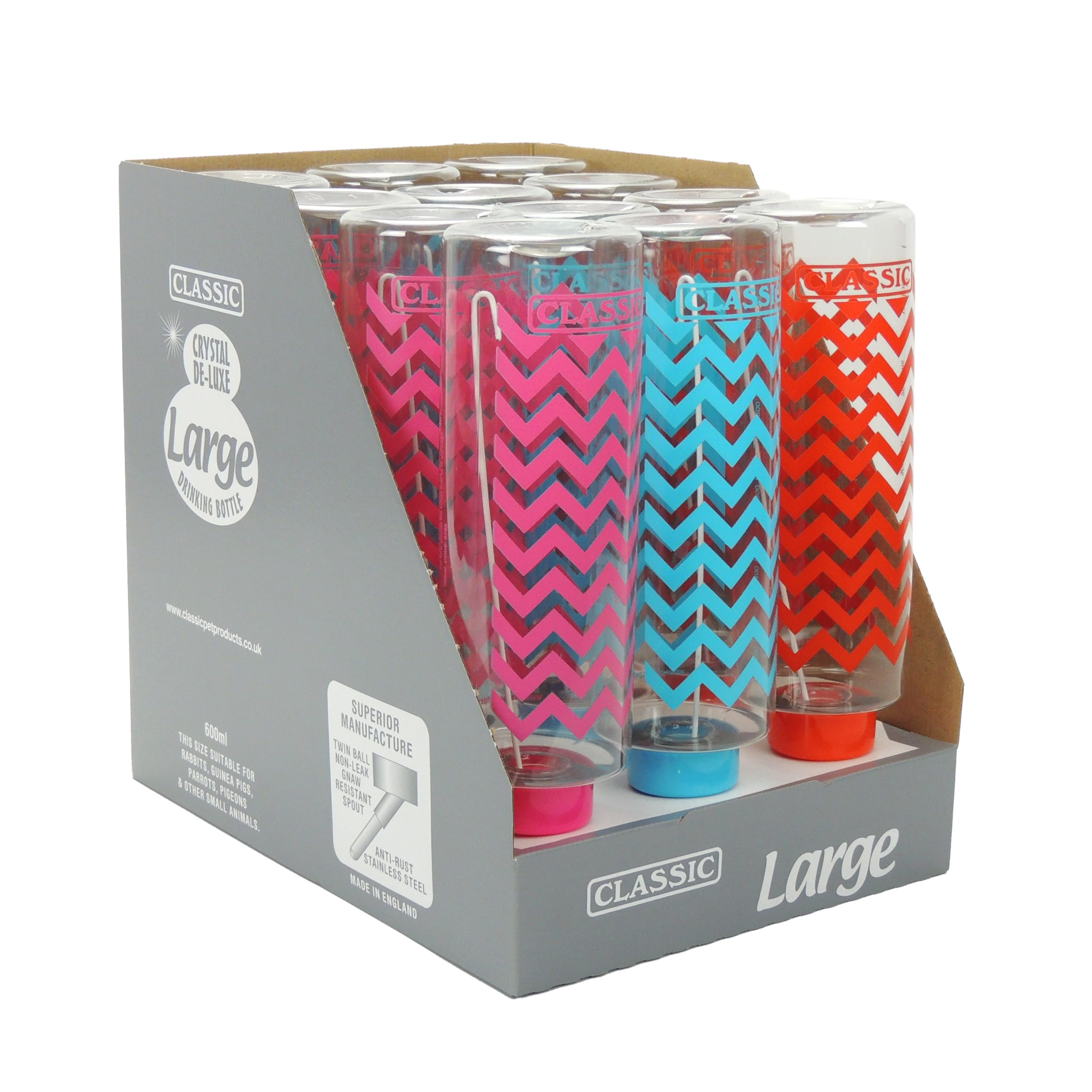 CLASSIC Small Animal Drinking Bottle - 600ml Capacity, Non-Leak Twin-Ball Spout | Zig-Zag Print 3