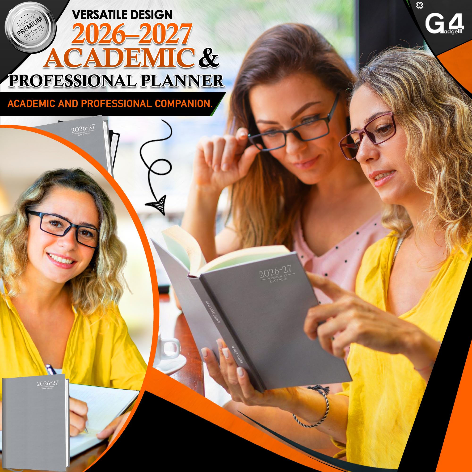 G4GADGET 2026-2027 Academic Diary | A4 Day A Page | Grey Hardback 3
