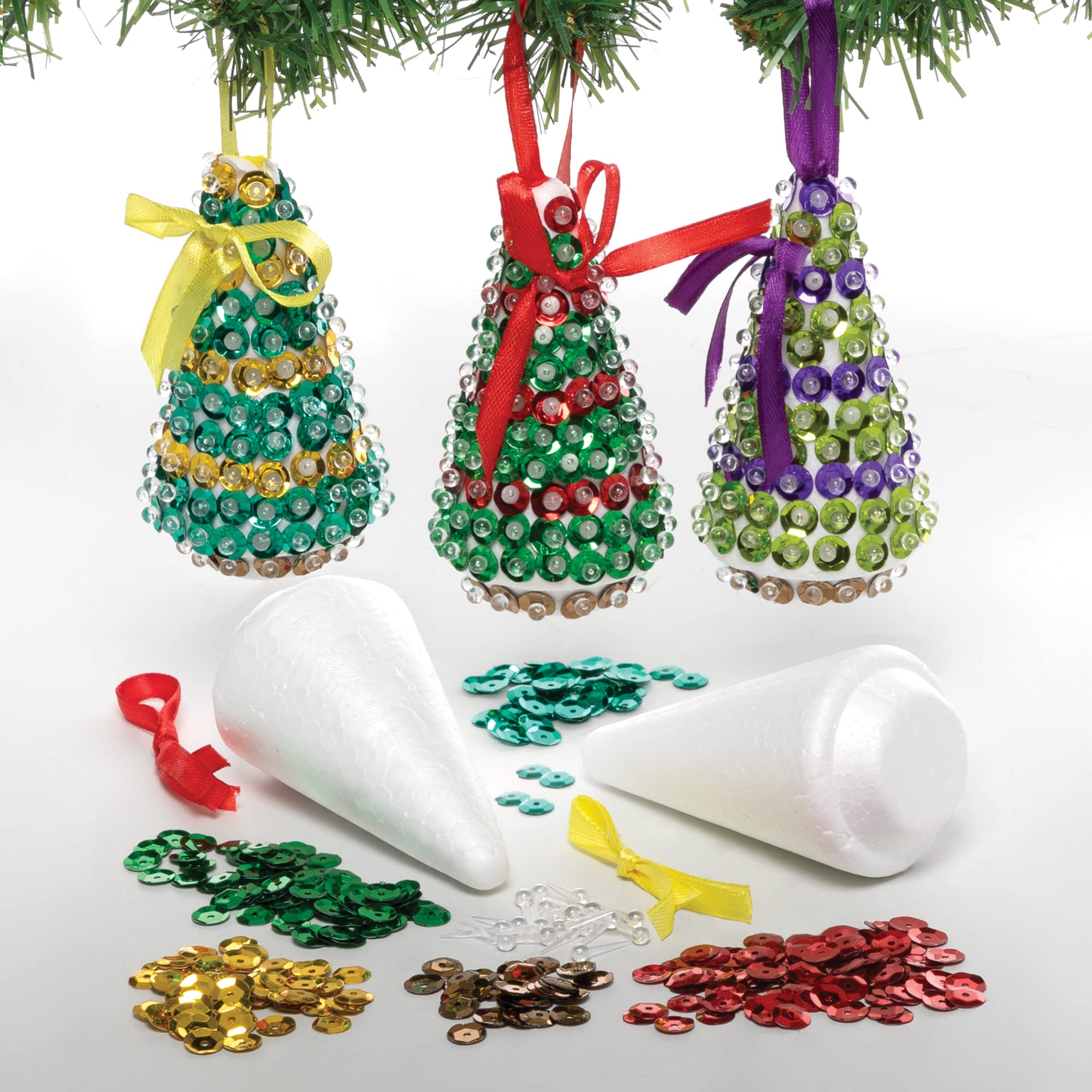 Baker Ross Christmas Tree Sequin Decoration Kits – Pack of 3, Make Your Own Craft Activity 6