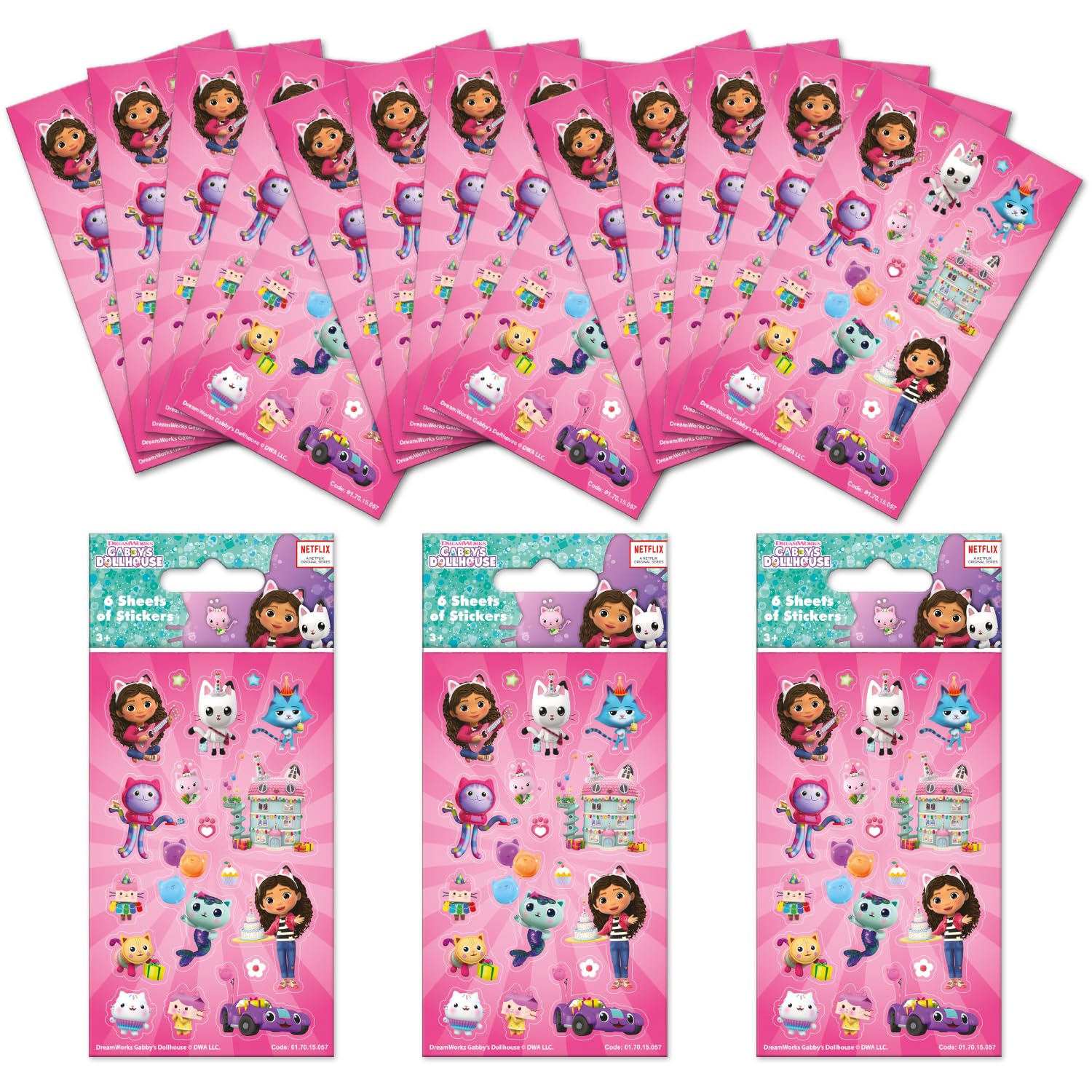 Paper Projects Gabby's Dollhouse Party Bag Sticker Bundle - 18 Sheets | Pink Cartoon Design
