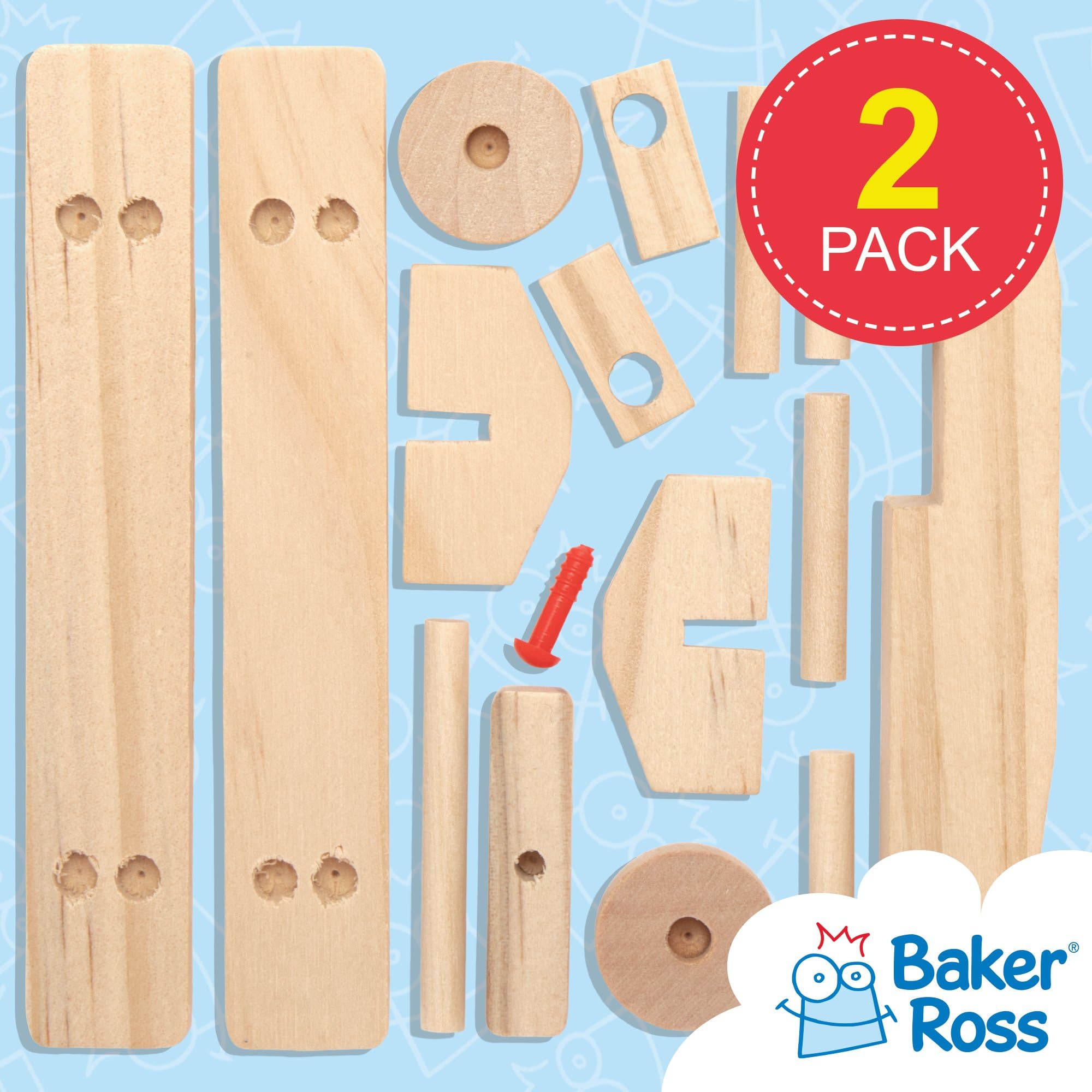 Baker Ross 3D Wooden Aeroplane Kits (Pack of 2) - Pre-cut Wood Craft for Kids Ages 5+ 2