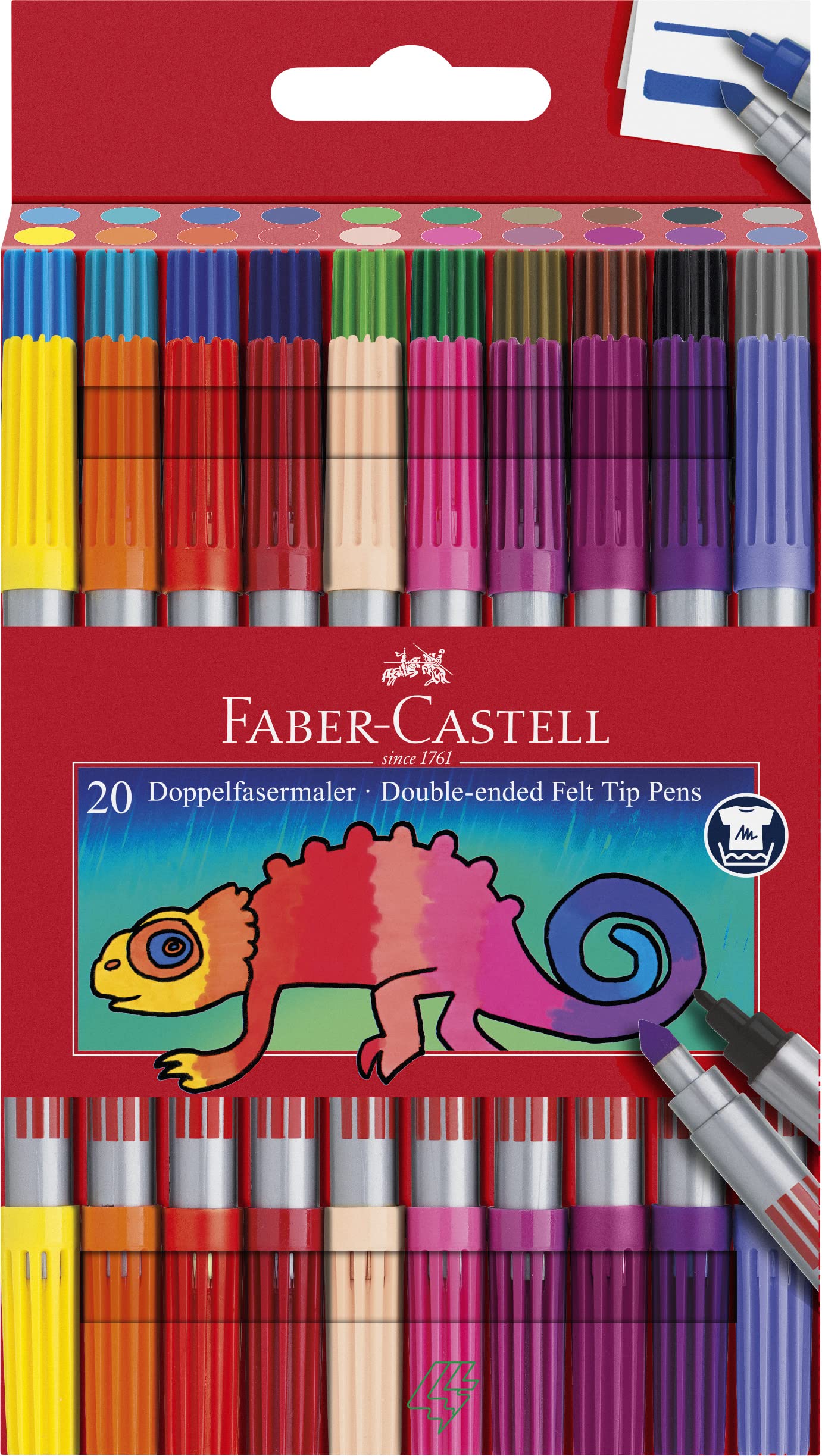 Faber-Castell Double-Ended Colour Felt Tip Pens - 20 Vibrant Colours | Dual Tip | Water-Based Ink
