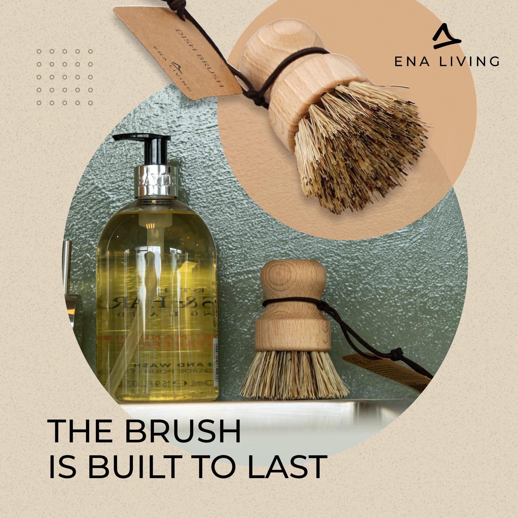 ENA Living - Wooden Pot Brush | FSC-Certified Beechwood with Coconut Fiber Bristles (9x6 cm) 7