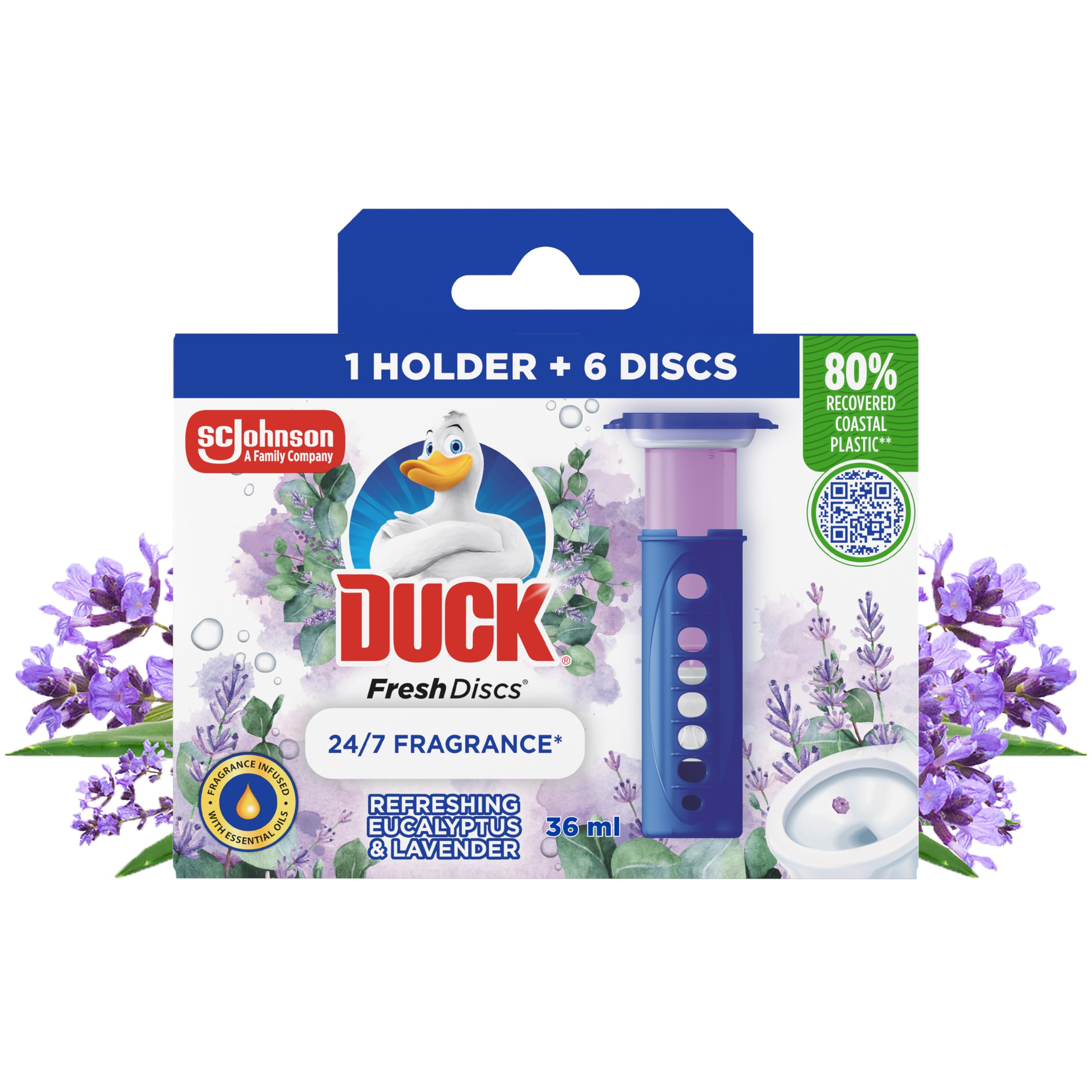 DUCK Fresh Discs Toilet Cleaner Starter Kit - Lavender & Eucalyptus | 5 Pack (180ml Total) 1