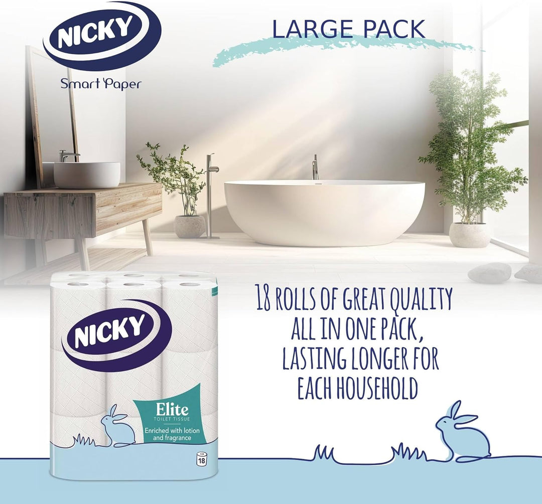 Nicky Elite Scented Toilet Tissue - 18 Rolls, 3-Ply Talc Fragrance, FSC-Certified