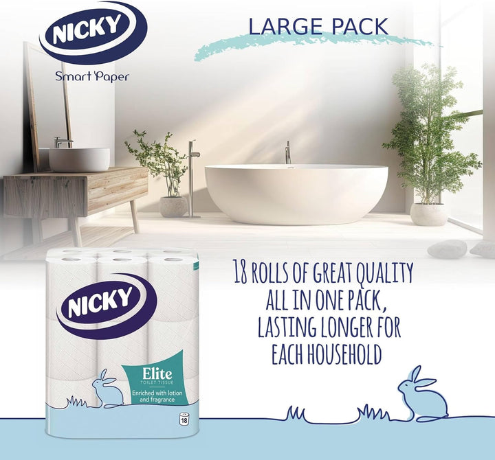 Nicky Elite Scented Toilet Tissue - 18 Rolls, 3-Ply Talc Fragrance, FSC-Certified