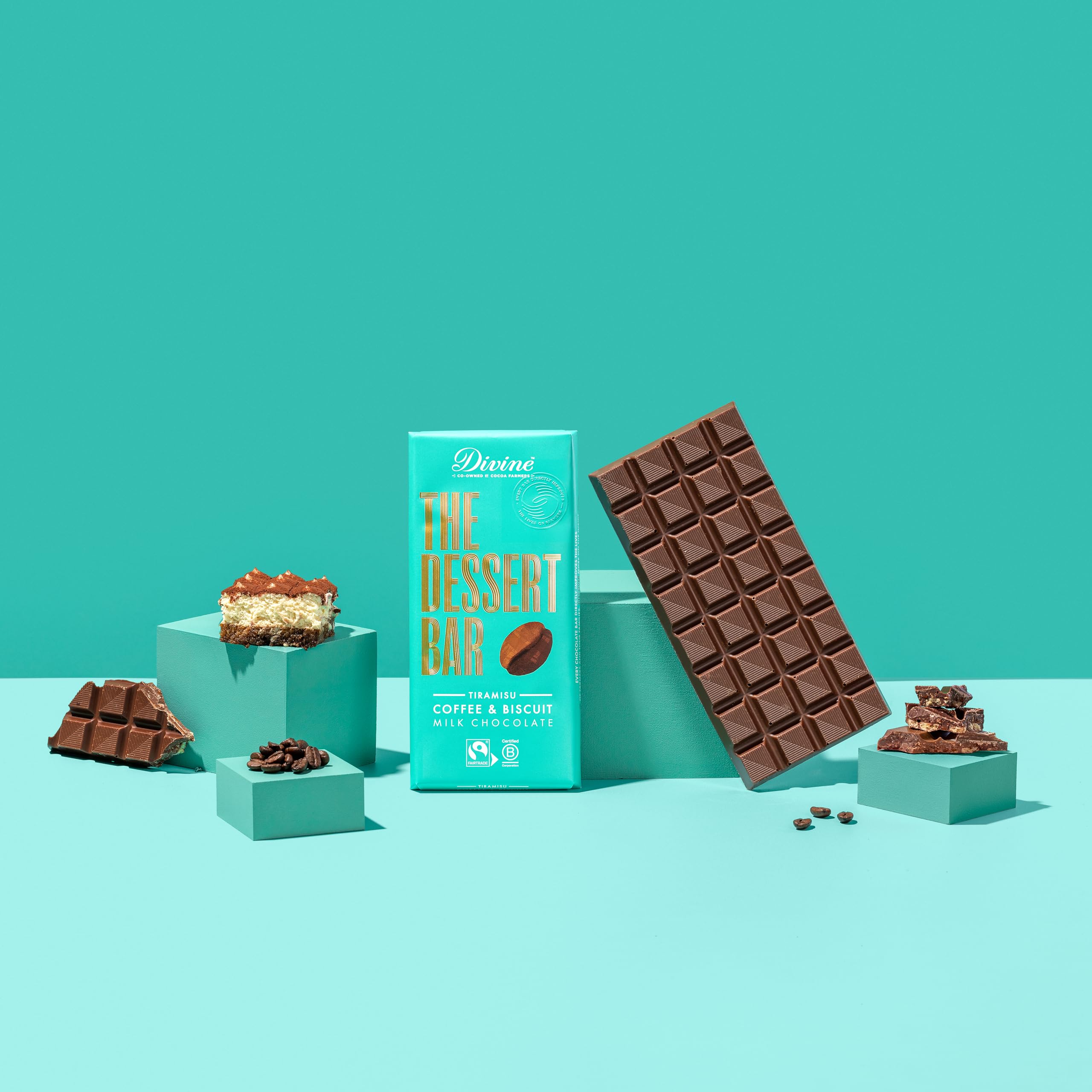 Divine 38% Milk Chocolate Tiramisu with Coffee and Biscuit Bar - 180g | Fairtrade | No Palm Oil