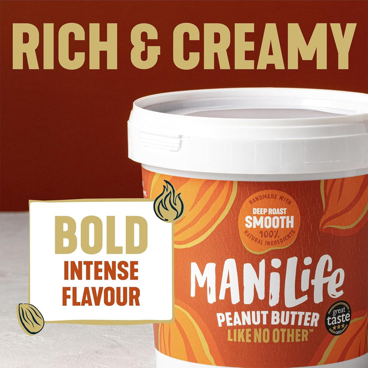 ManiLife Deep Roast Smooth Peanut Butter, 900g - Single Origin Argentine Peanuts, No Palm Oil, No Added Sugar, Vegan