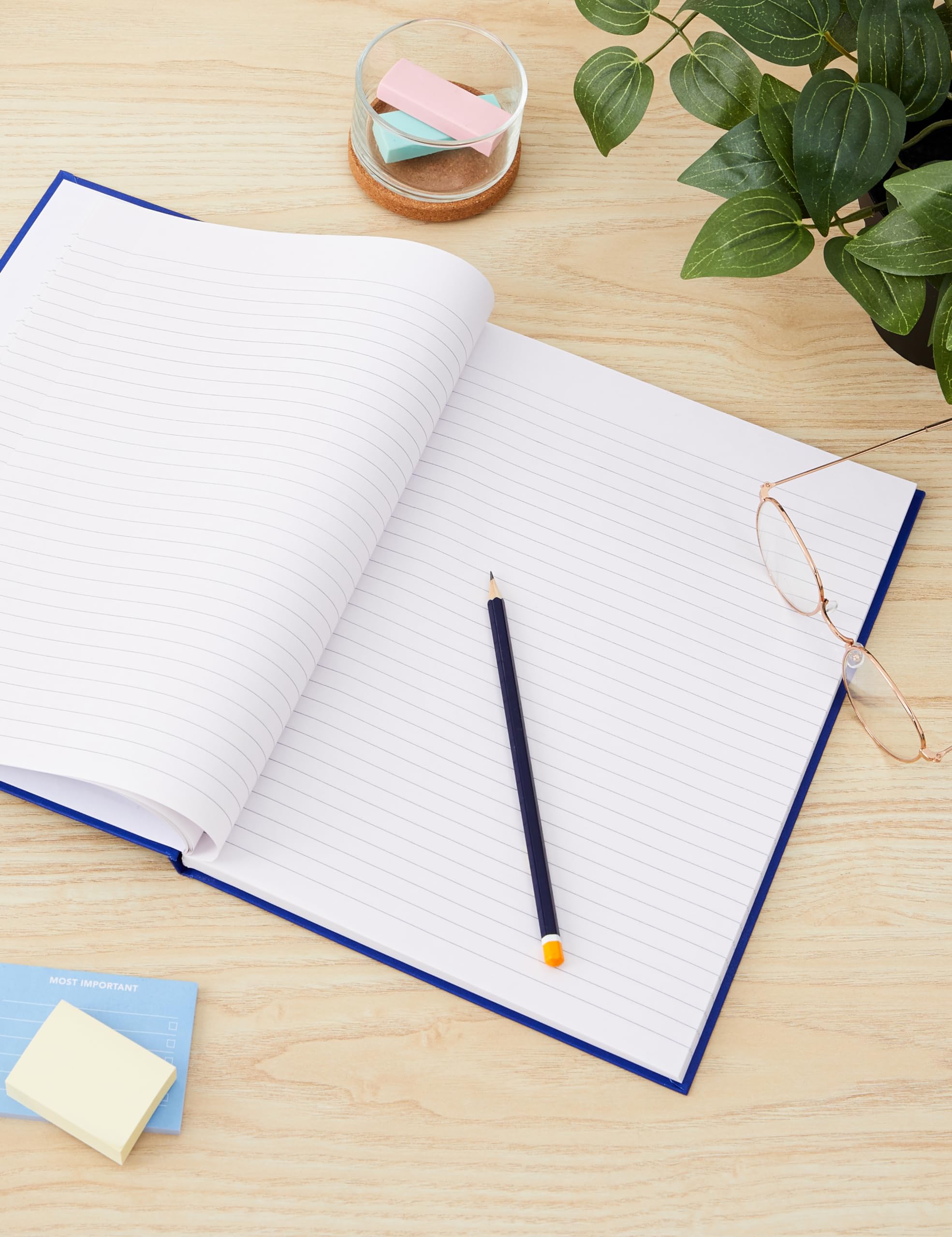 nu: Office Value A4 Hardback Casebound Composition Notebook | Feint Ruled | Blue 2