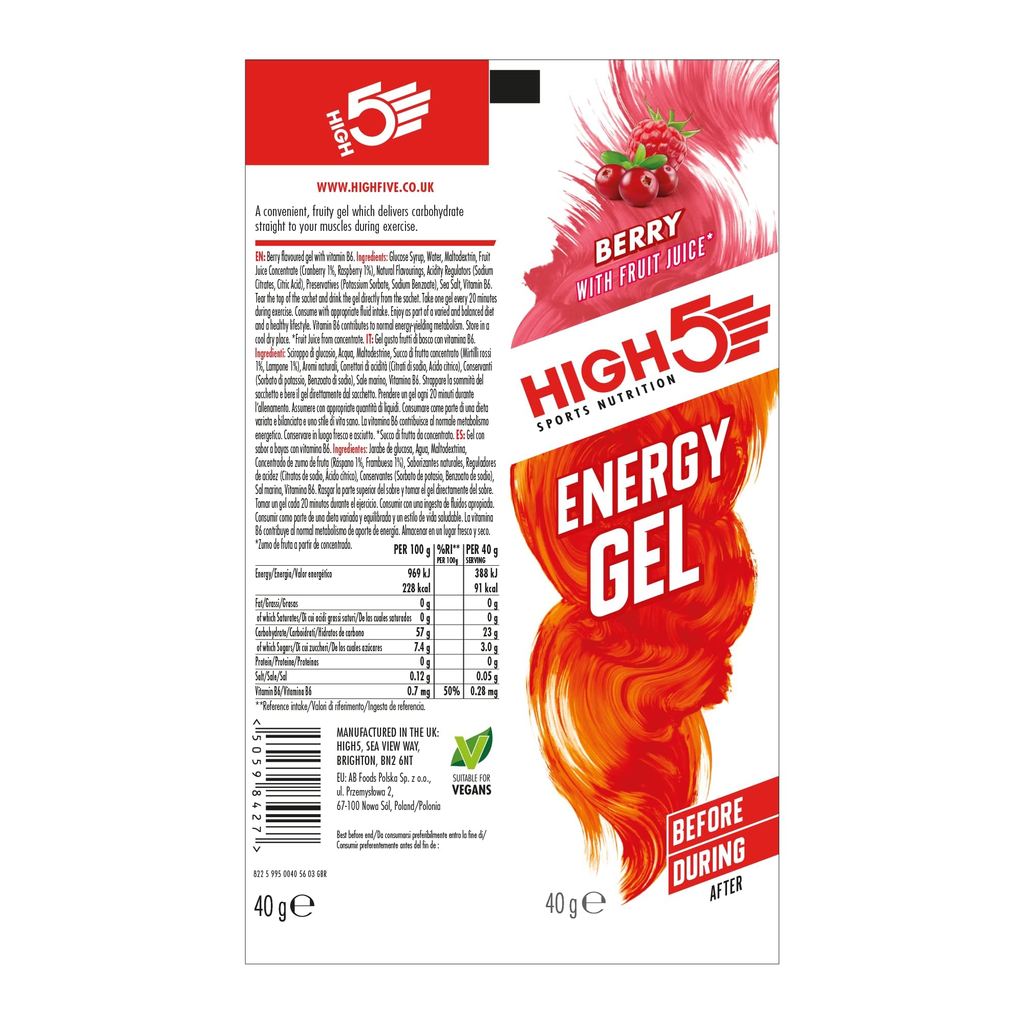HIGH5 Energy Gels - Quick Release Sports Gels for Peak Performance - Natural Fruit Juice, Caffeine-Free - Berry Flavor (20 x 40g) 6
