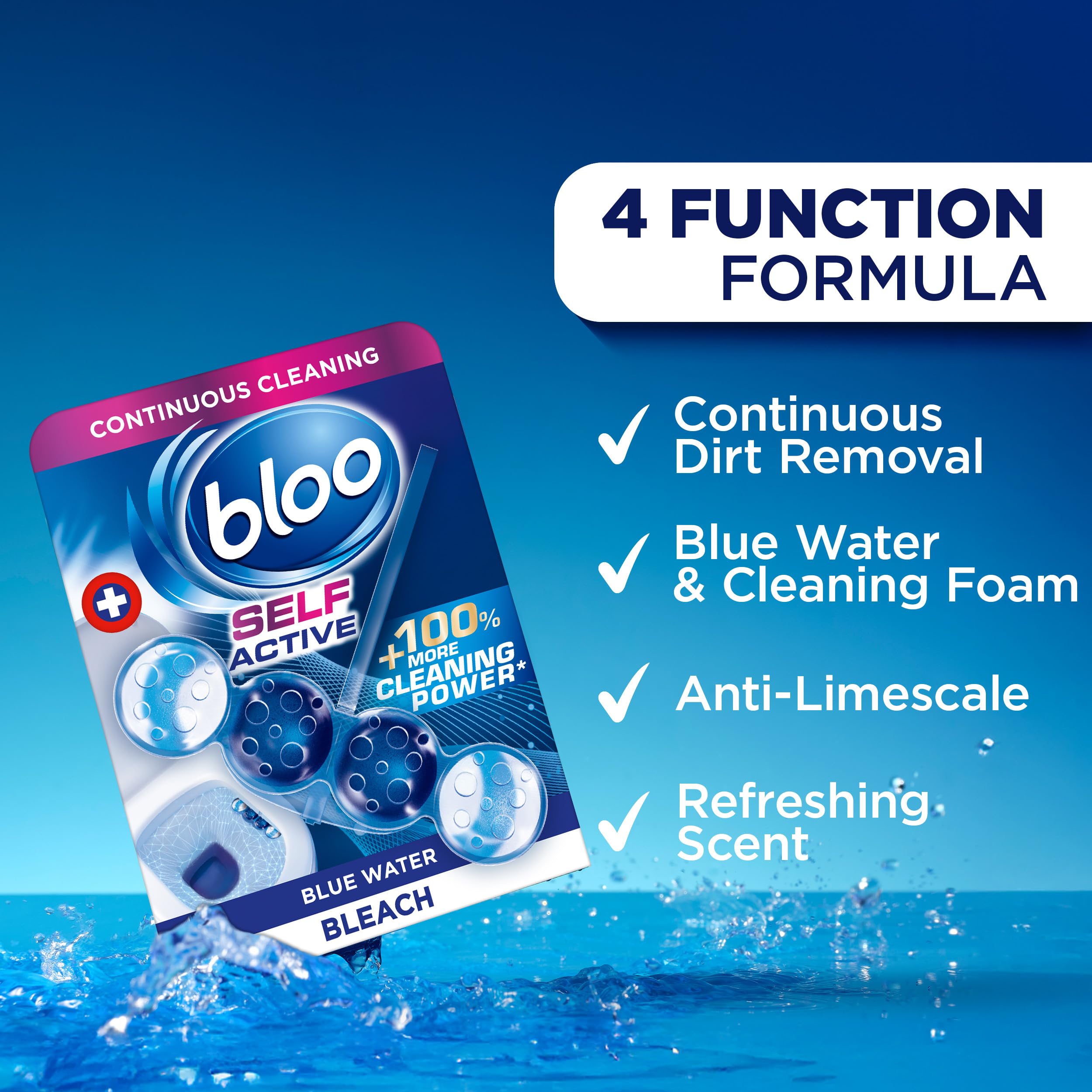 Bloo Self Active Duo Bleach Toilet Rim Block - Pack of 2 | 4-Function Formula