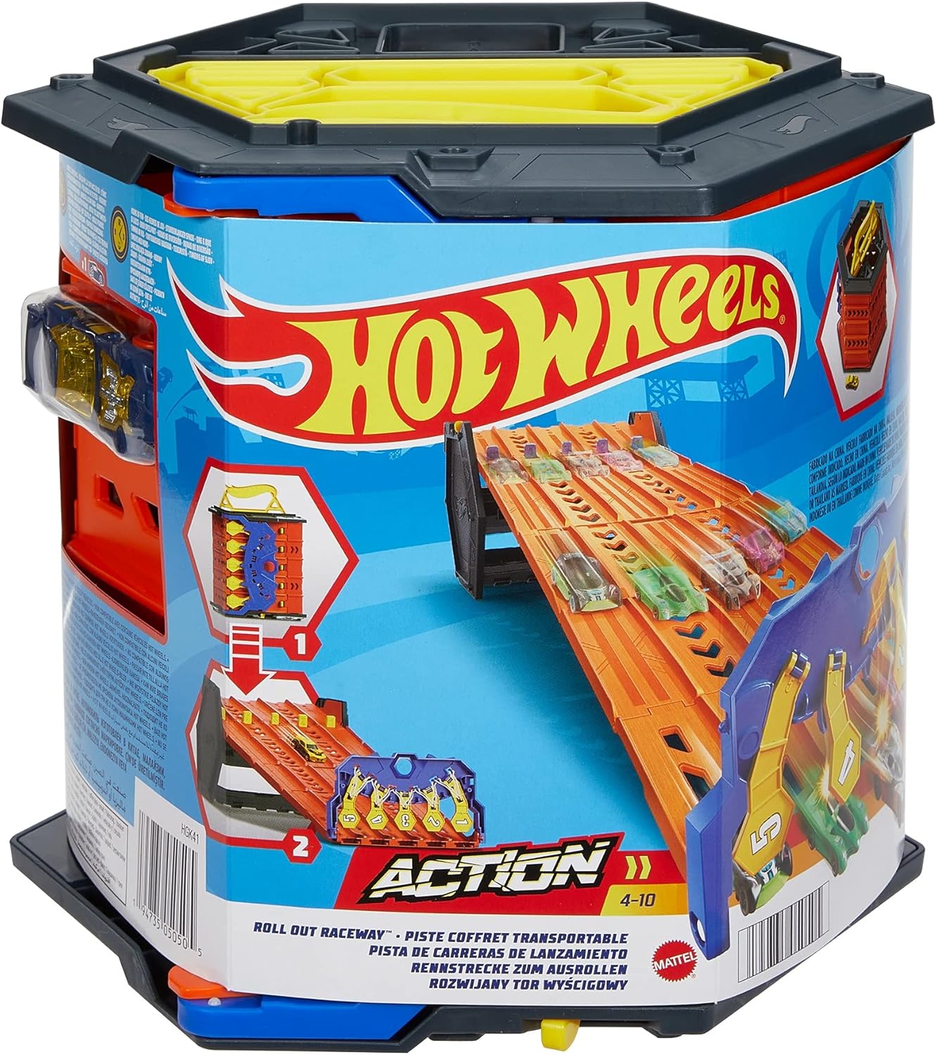 Hot Wheels Roll Out Raceway Track - 5-Lane Racetrack with Storage Bucket for Kids 4+ 6