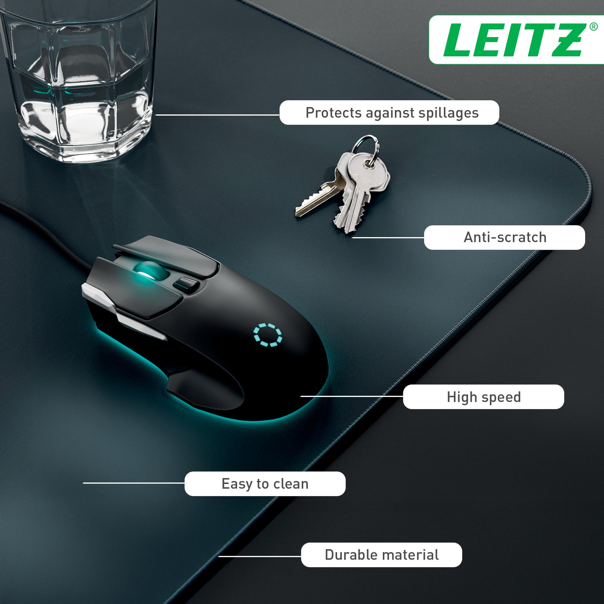 Leitz Extra Large Gaming Mat - 100x40cm | Non-Slip Rubber Backing | Velvet Grey 2