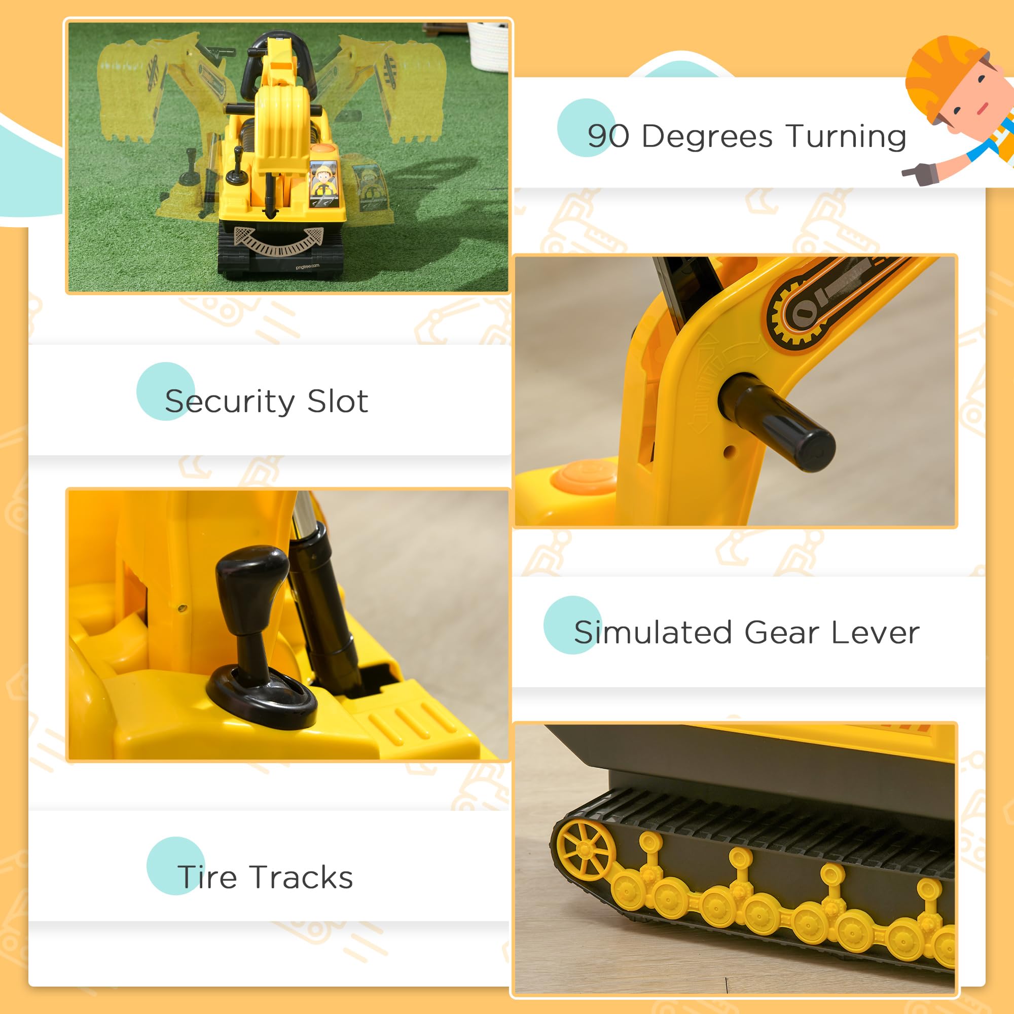 HOMCOM Ride On Tractor Digger Toy with Adjustable Arm | Ages 18-48 Months | Yellow 4