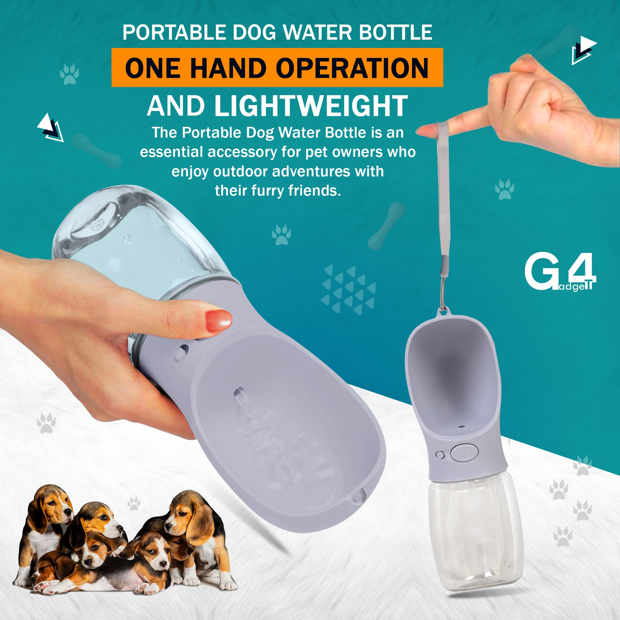 G4GADGET Dog Water Bottle - 350ml Portable Leak-Proof Dispenser for Small Dogs | Food-Grade ABS/PC 5