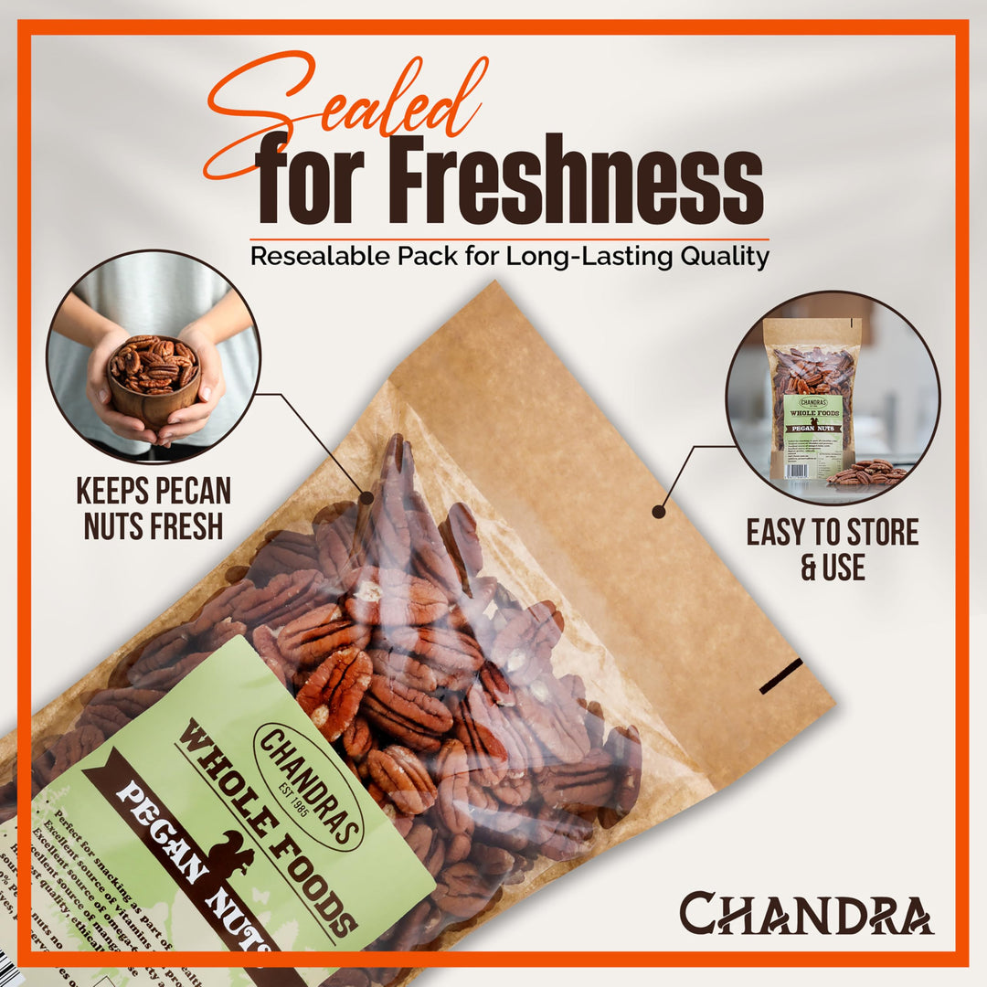 Chandra Whole Foods - Pecan Nuts 1KG - Raw, Gluten-Free, Vegan-Friendly Nuts for Snacking & Baking