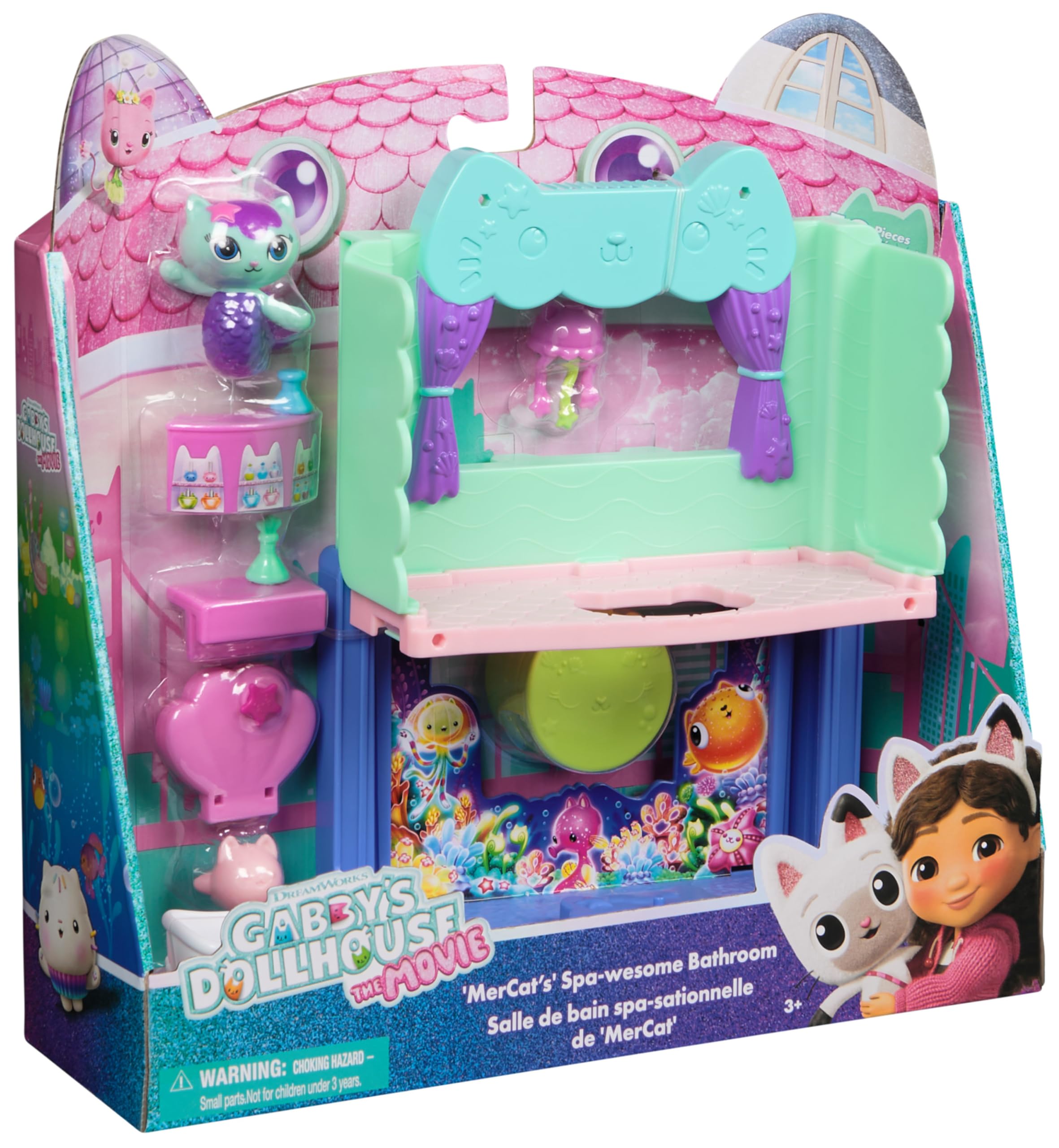 DREAMWORKS GABBY'S DOLLHOUSE MerCat's Spa-wesome Bathroom Playset with Figure | 10 Pieces | Ages 3-6 2