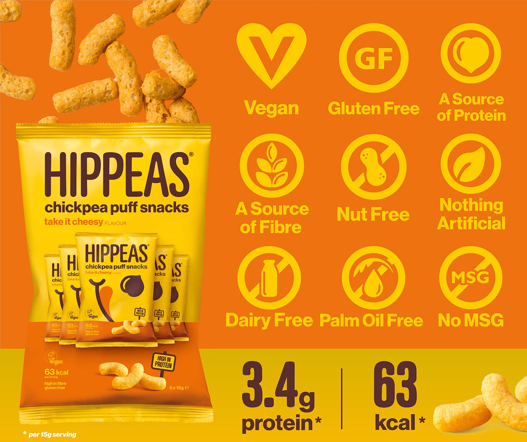 Hippeas Take It Cheesy Chickpea Puffs Vegan Crisps Multipack | 25 x 15g